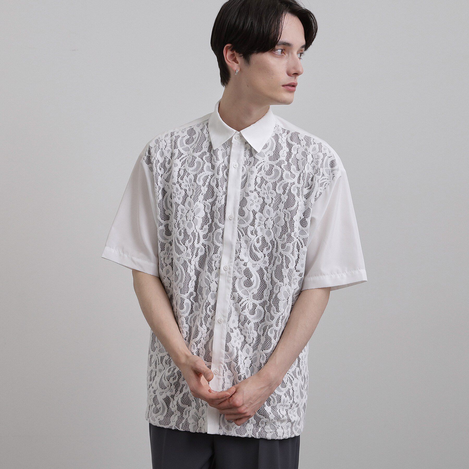 tk.TAKEO KIKUCHI「半袖レースシャツ」|シャツ・ブラウス|ホワイト(001)