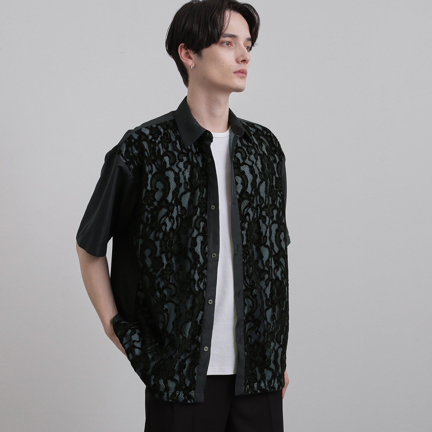 tk.TAKEO KIKUCHI「半袖レースシャツ」|シャツ・ブラウス|ネイビー(094)