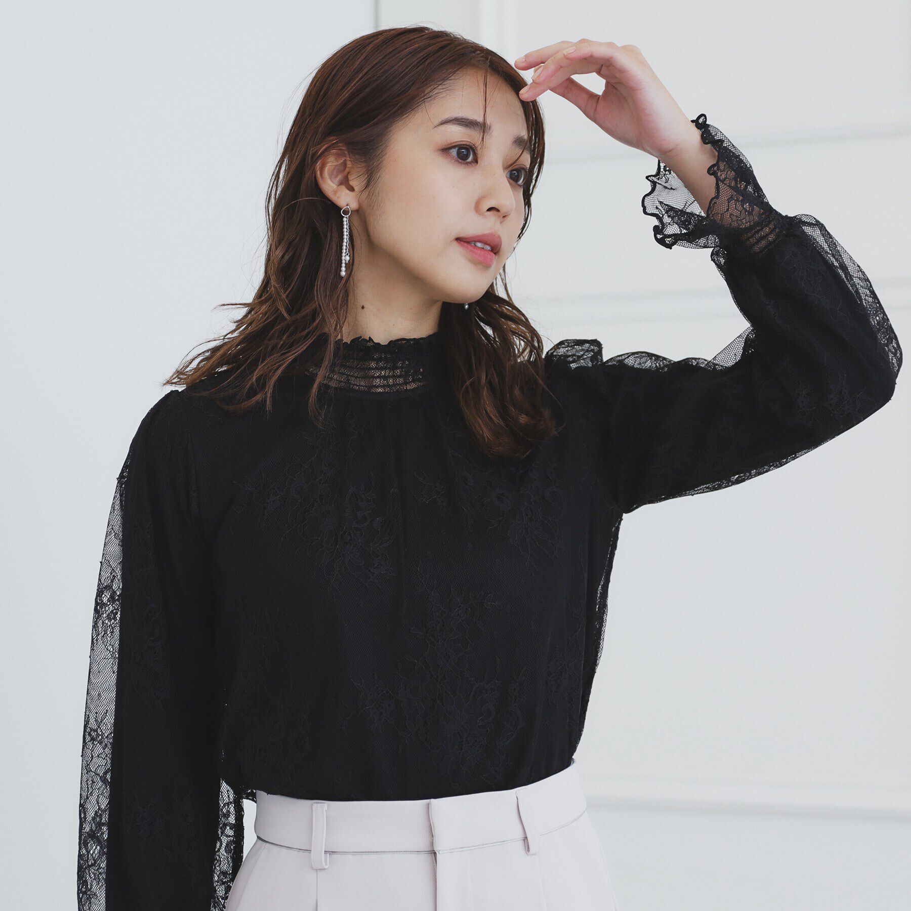 index「シャーリング総レーストップス【洗濯機洗い可】」|Tシャツ・カットソー|