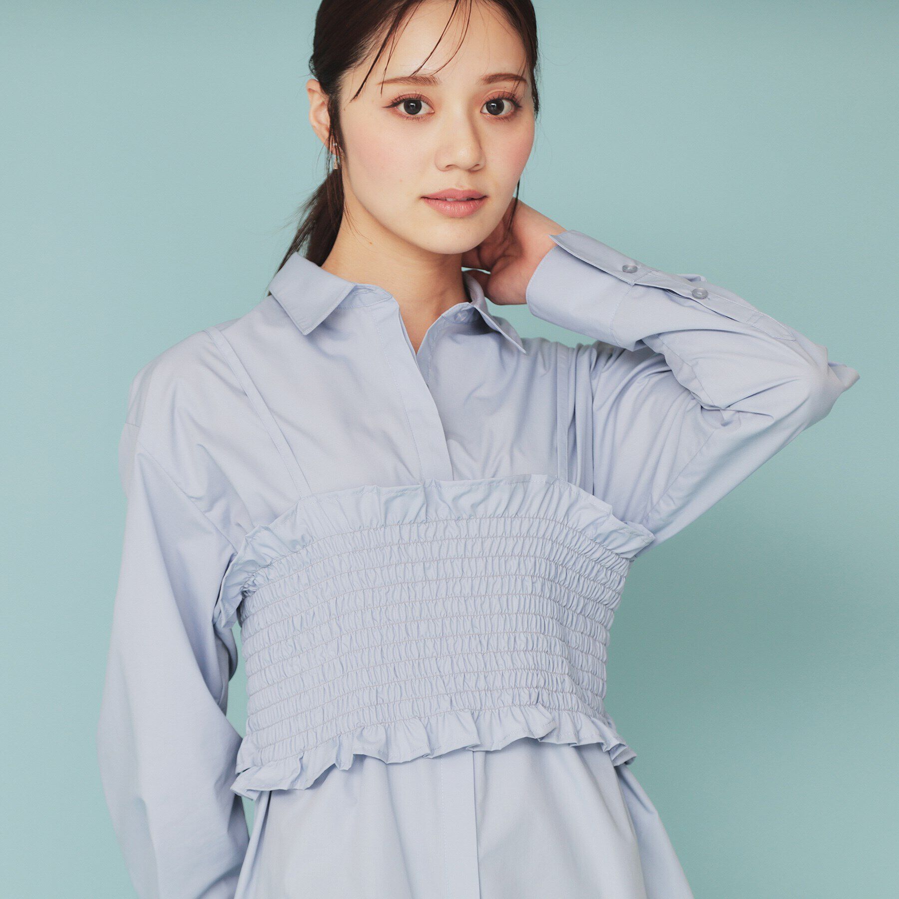 index「《andGIRL掲載》ビスチェレイヤードロングシャツ【洗濯機洗い可】」|シャツ・ブラウス|