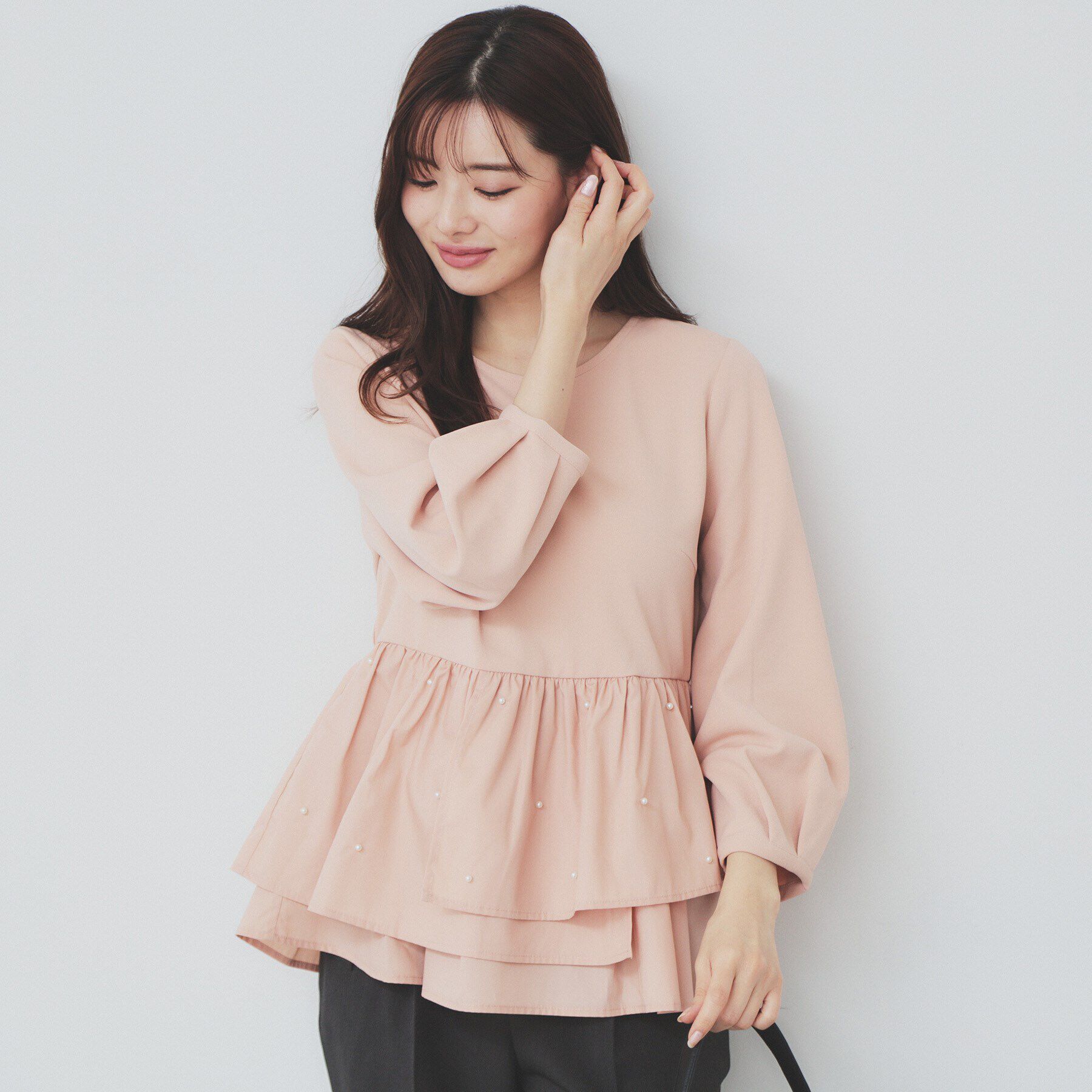 index「カットジョーゼットドッキングペプラムトップス【洗濯機可】」|Tシャツ・カットソー|