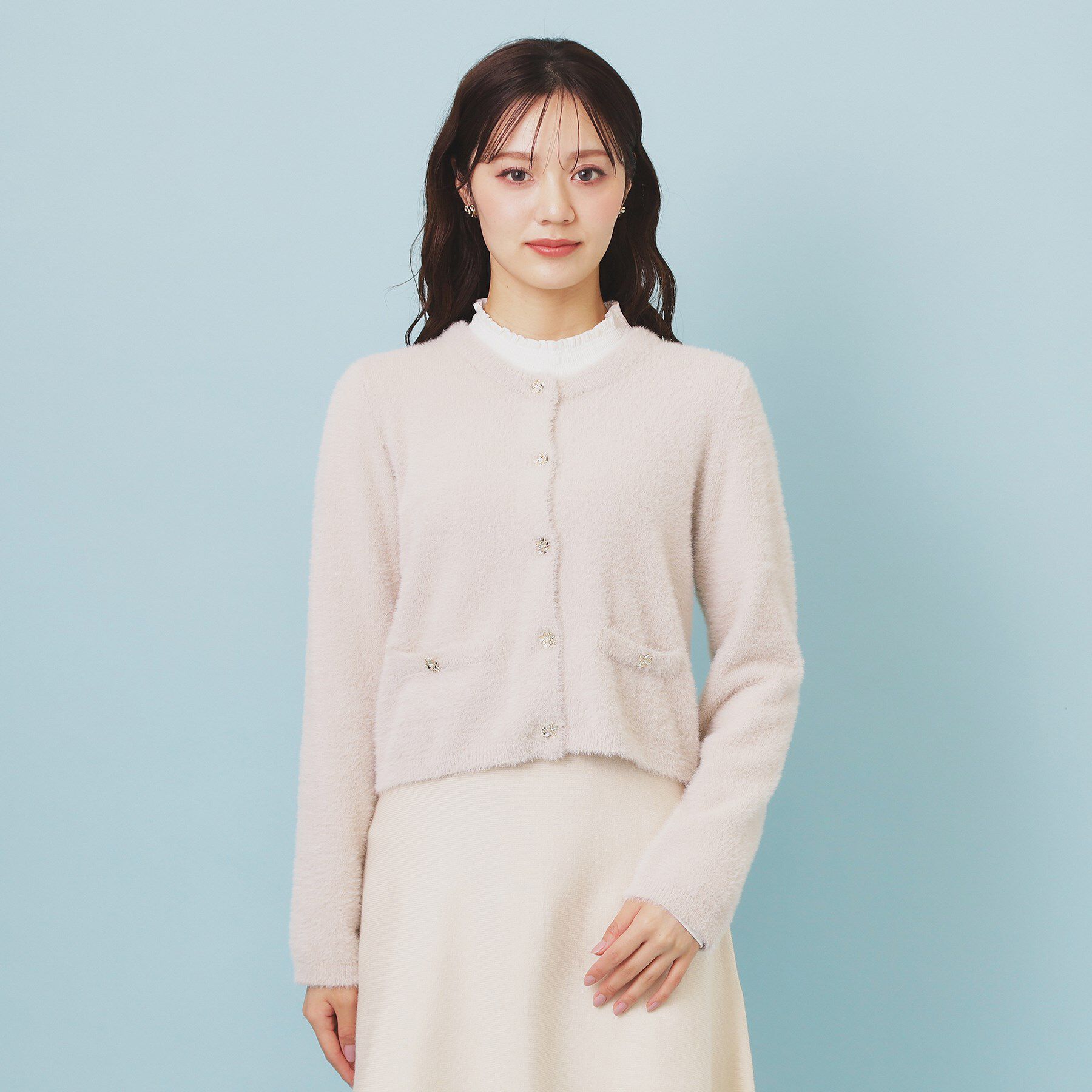 index「フェザーヤーンフラワーボタンカーディガン【洗濯機OK】」|カーディガン|