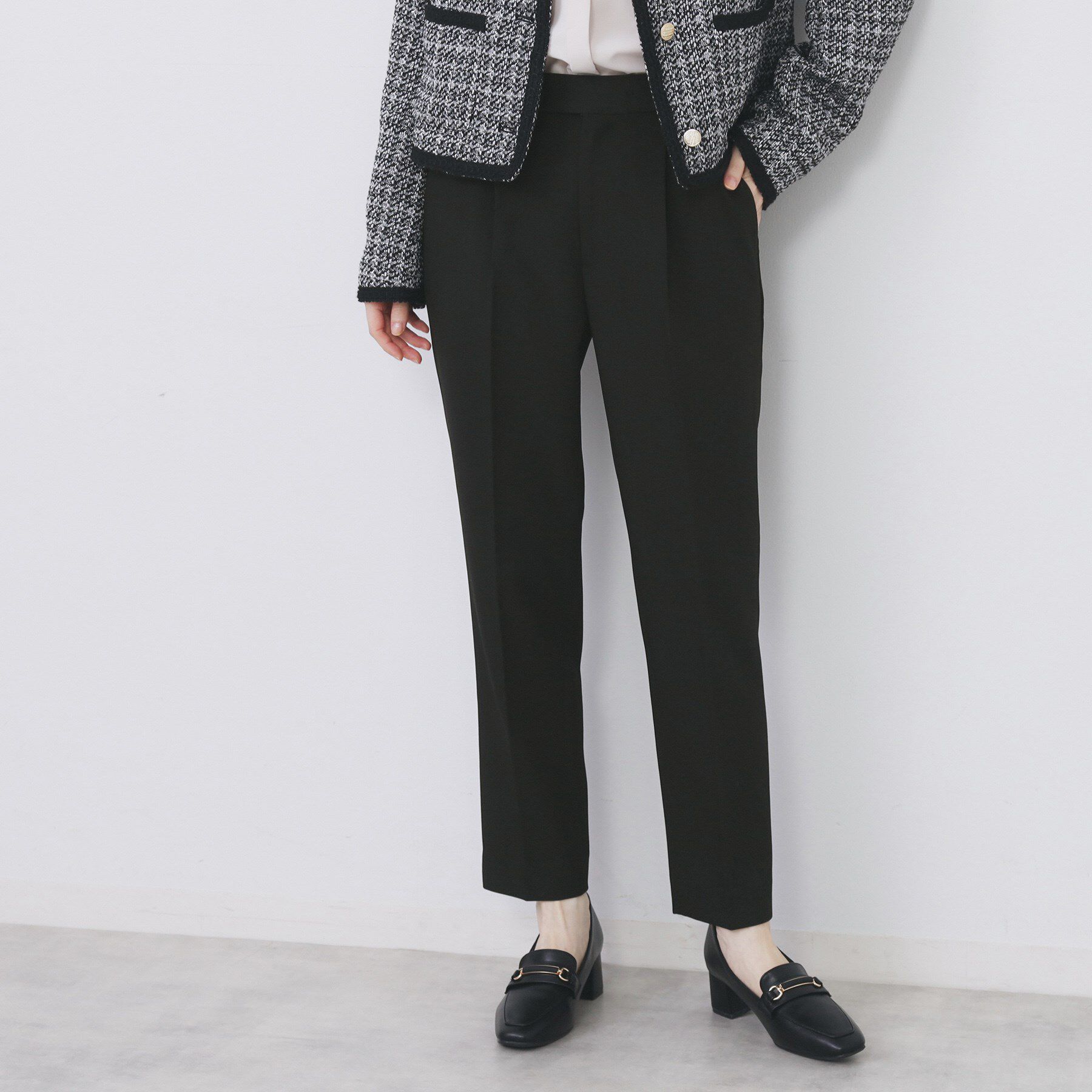 index「《丈が選べる》ストレッチテーパードパンツ/セットアップ対応【洗濯機OK/防シワ】」|その他|ブラック(019)