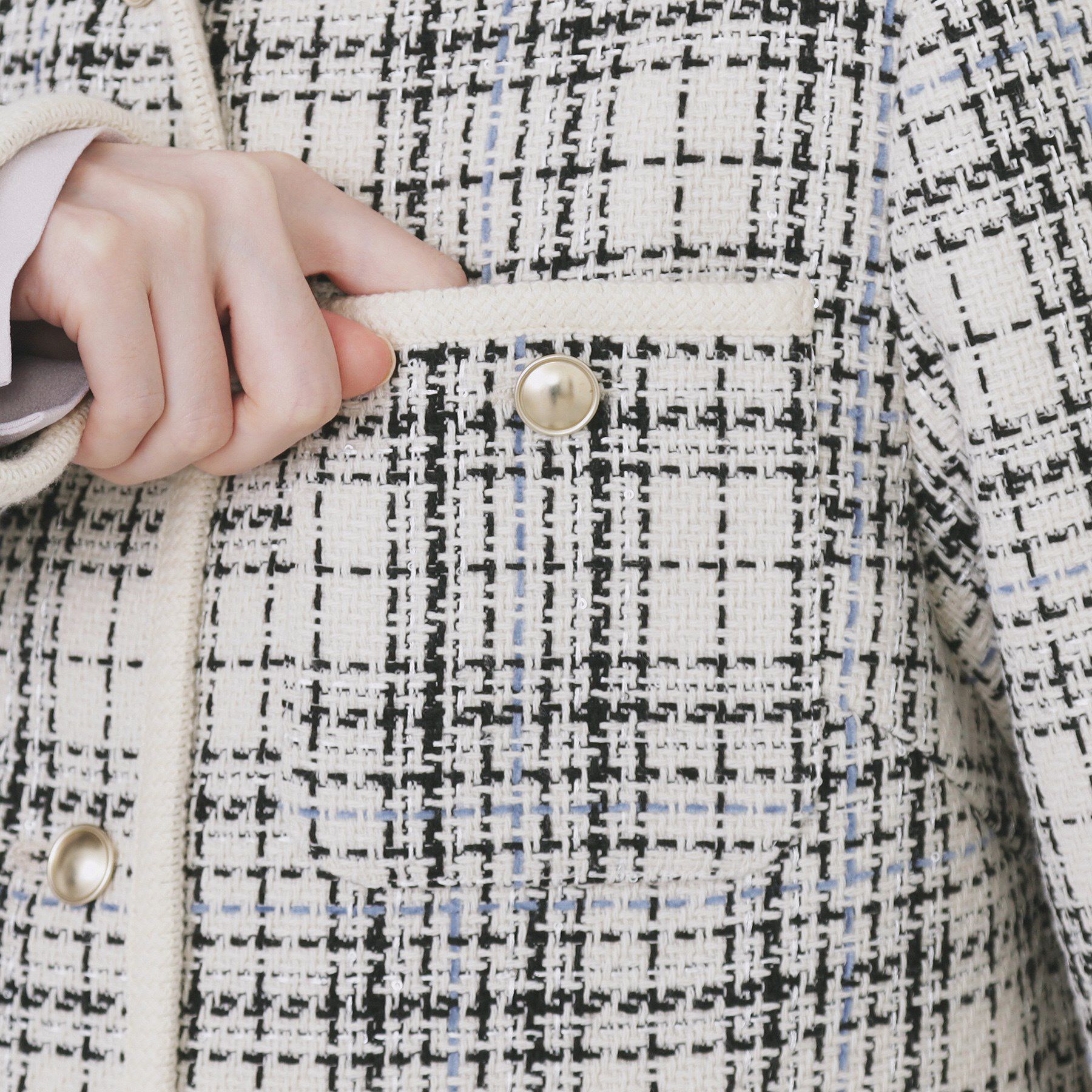 index「チェックツイードジャケットコート/セットアップ対応【洗える】」|ノーカラージャケット|