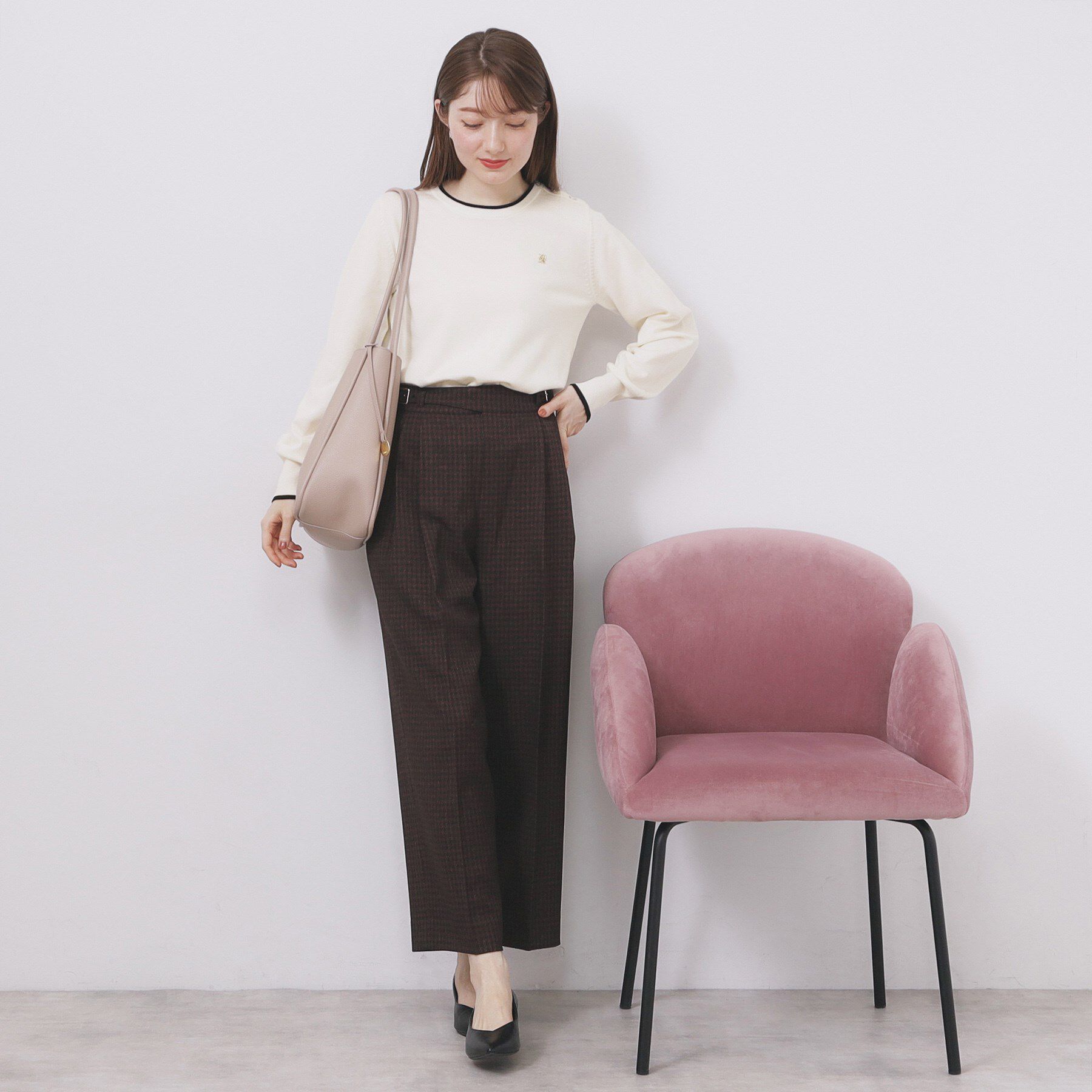 index「ゴールドパーツ付きバイカラークルーネックニット【洗濯機OK】」|ニット・セーター|