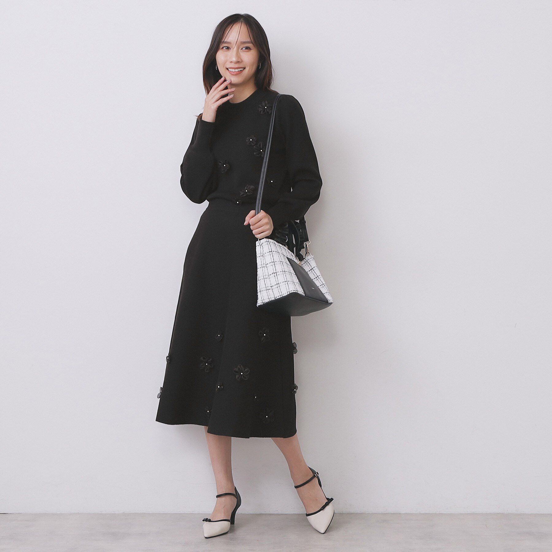 index「フラワーモチーフニットフレアスカート【洗える】」|スカート|