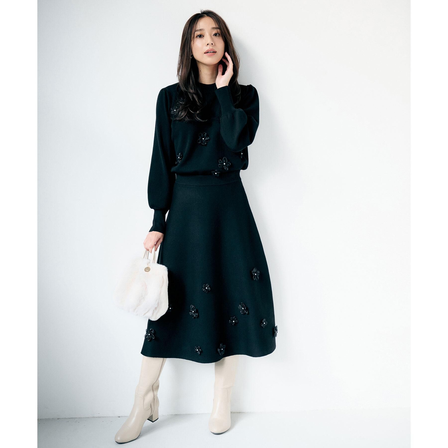 index「フラワーモチーフニットフレアスカート【洗える】」|スカート|