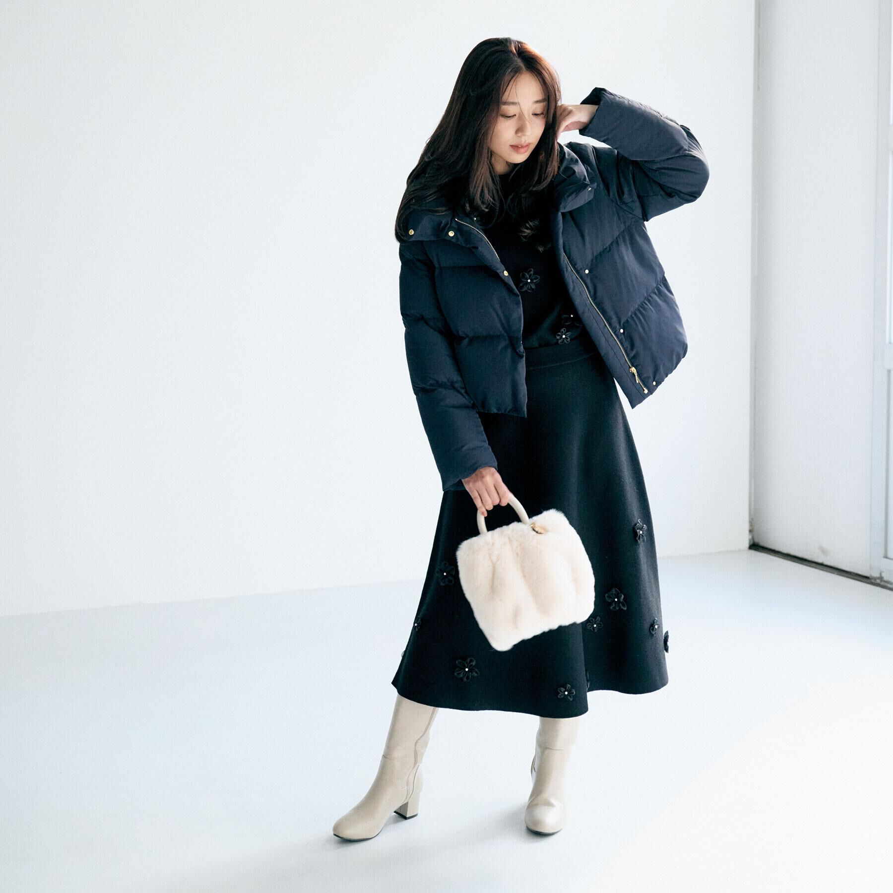 index「フラワーモチーフニットフレアスカート【洗える】」|スカート|