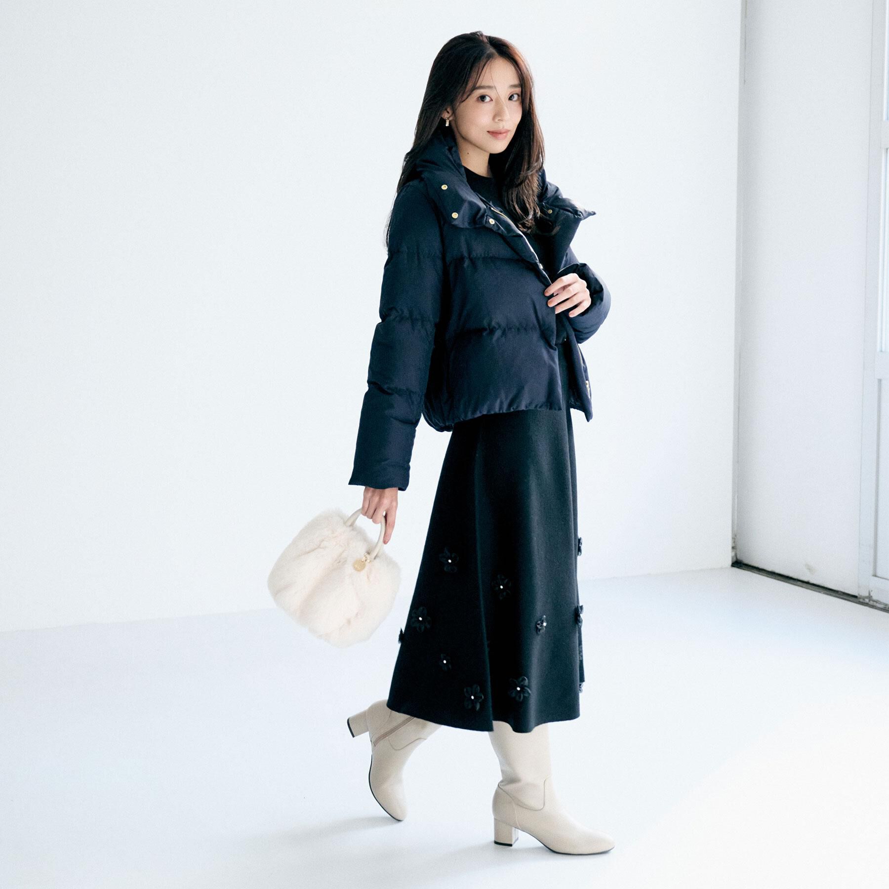 index「フラワーモチーフニットフレアスカート【洗える】」|スカート|