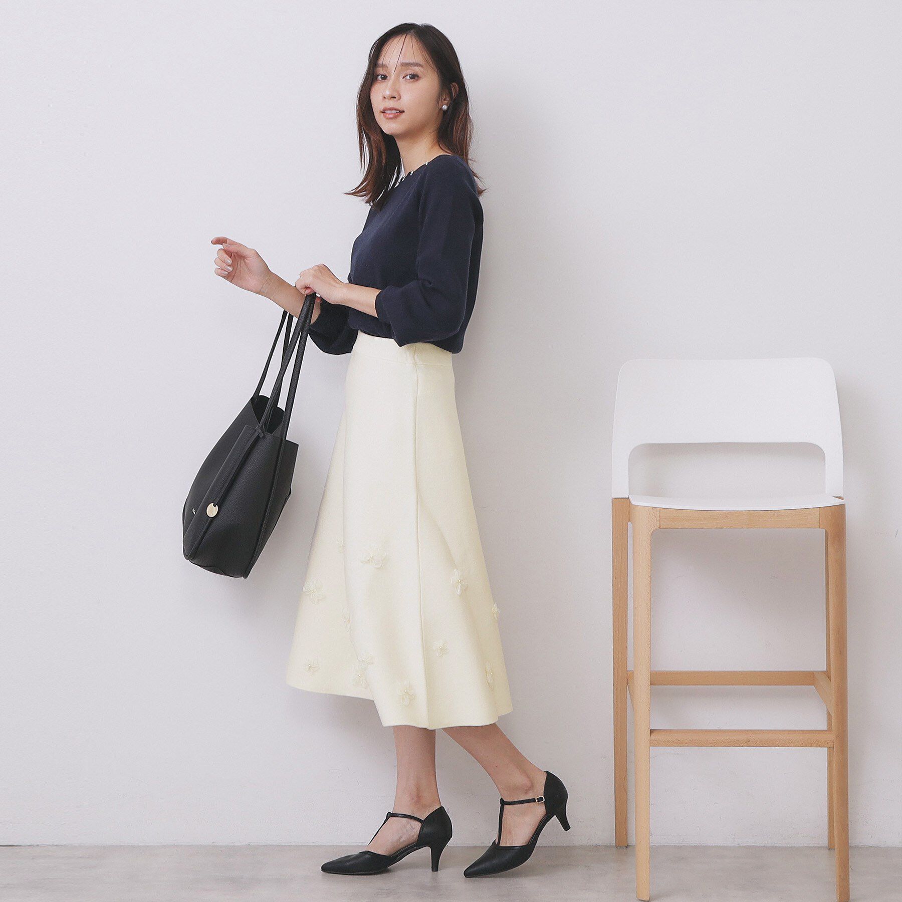 index「フラワーモチーフニットフレアスカート【洗える】」|スカート|