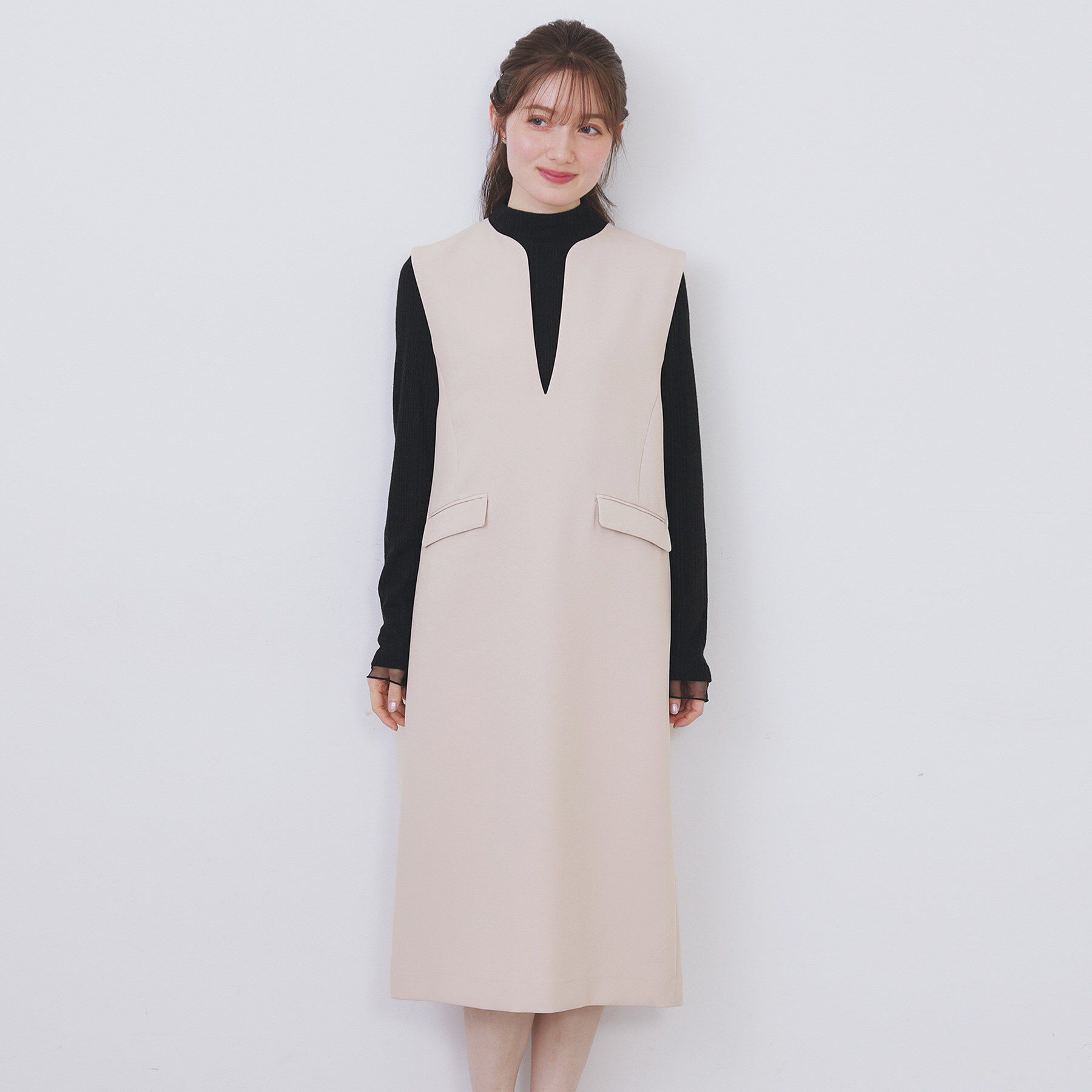 index「キーネックジャンスカ【洗濯機OK/防シワ/イージーアイロン】」|ワンピース|