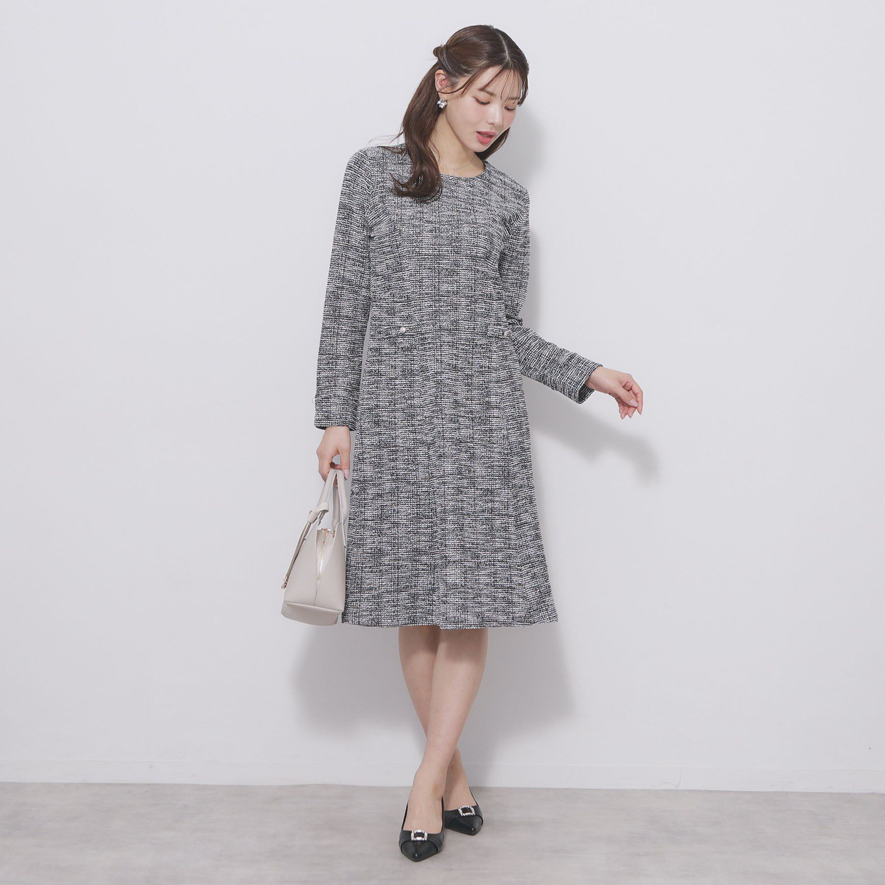 index「ミックスツィードフレアワンピース【洗える/イージーアイロン/ストレッチ】《S～3L》」|ワンピース|