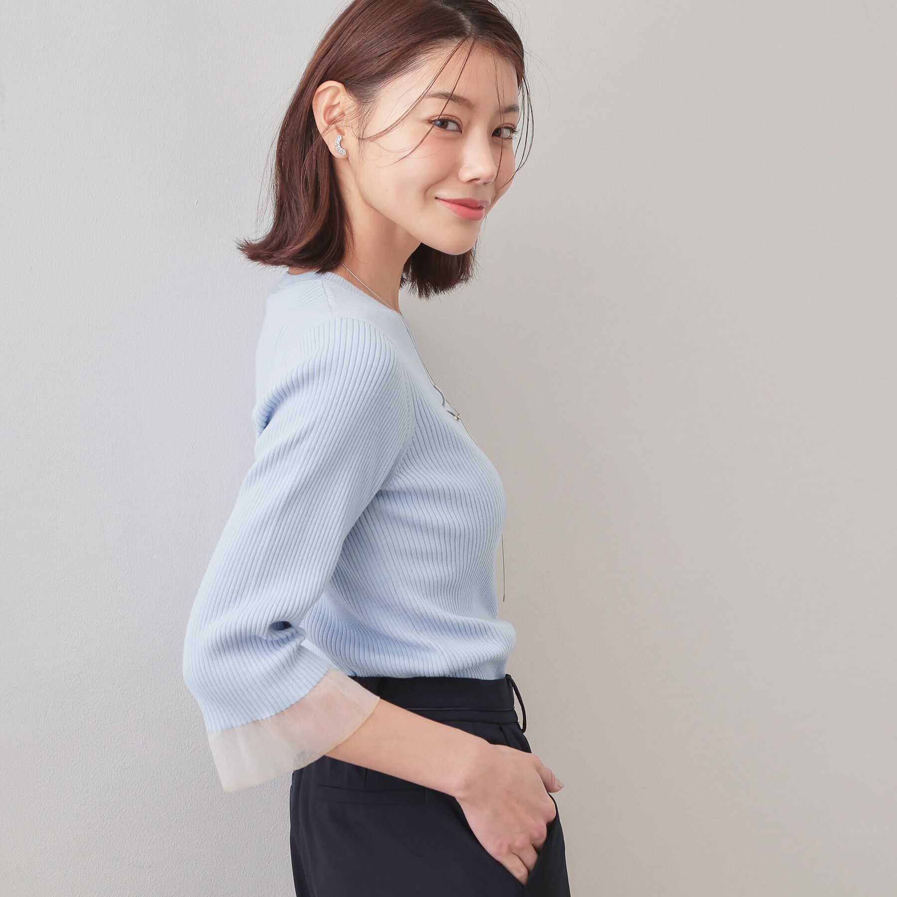 index「リブシアーフレアスリーブニット/オーガニックコットン【洗える/UVケア】」|ニット・セーター|