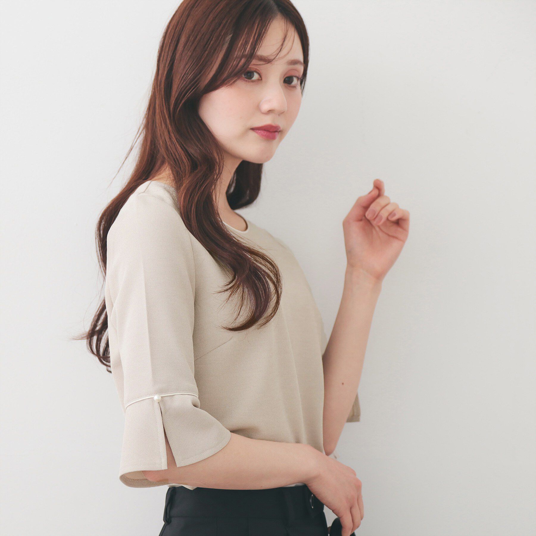 index「フレアスリーブバイカラートップス【洗濯機OK/接触冷感/UVケア】」|Tシャツ・カットソー|