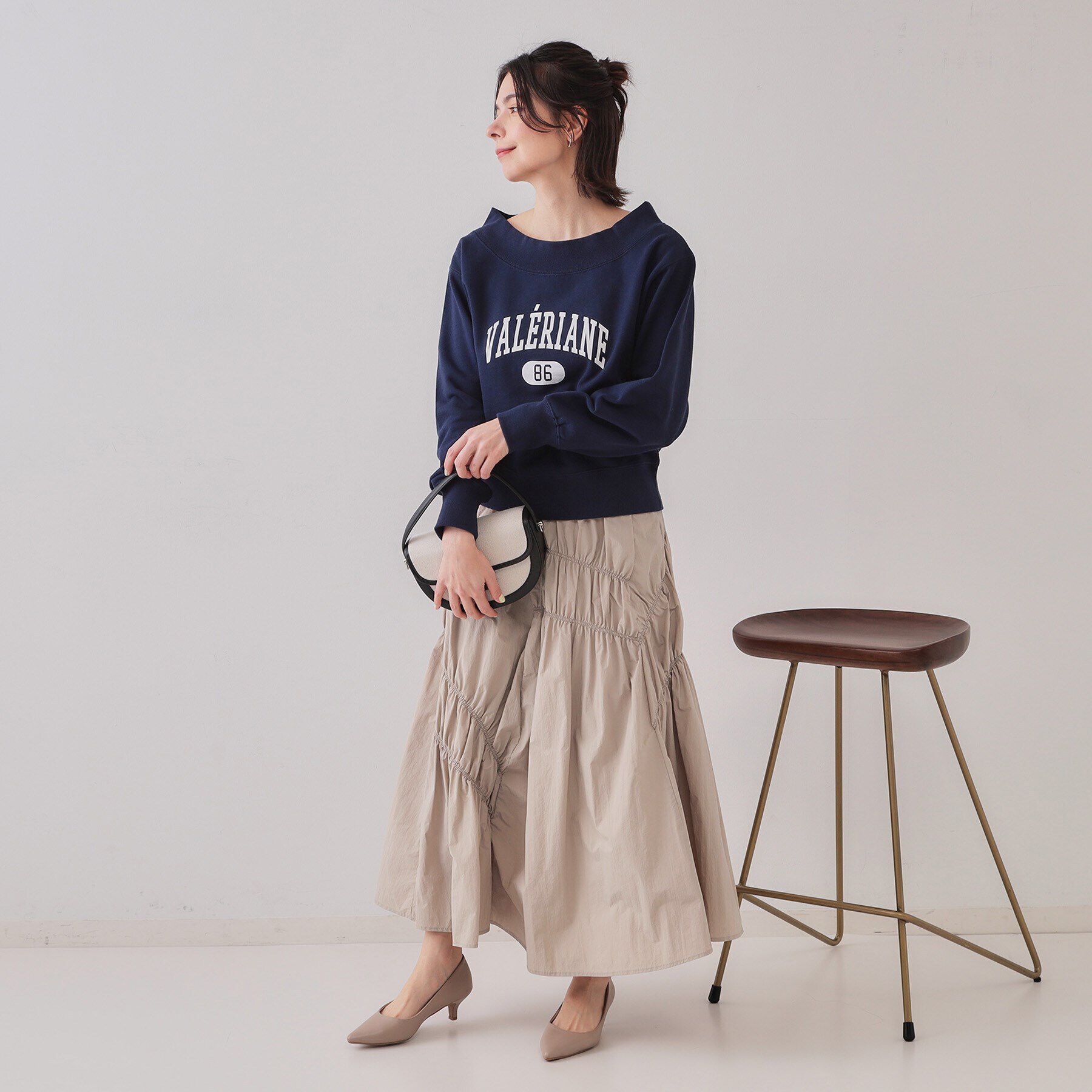 OPAQUE.CLIP「シャーリングアシメフレアスカート【洗濯機洗い可】」|スカート|