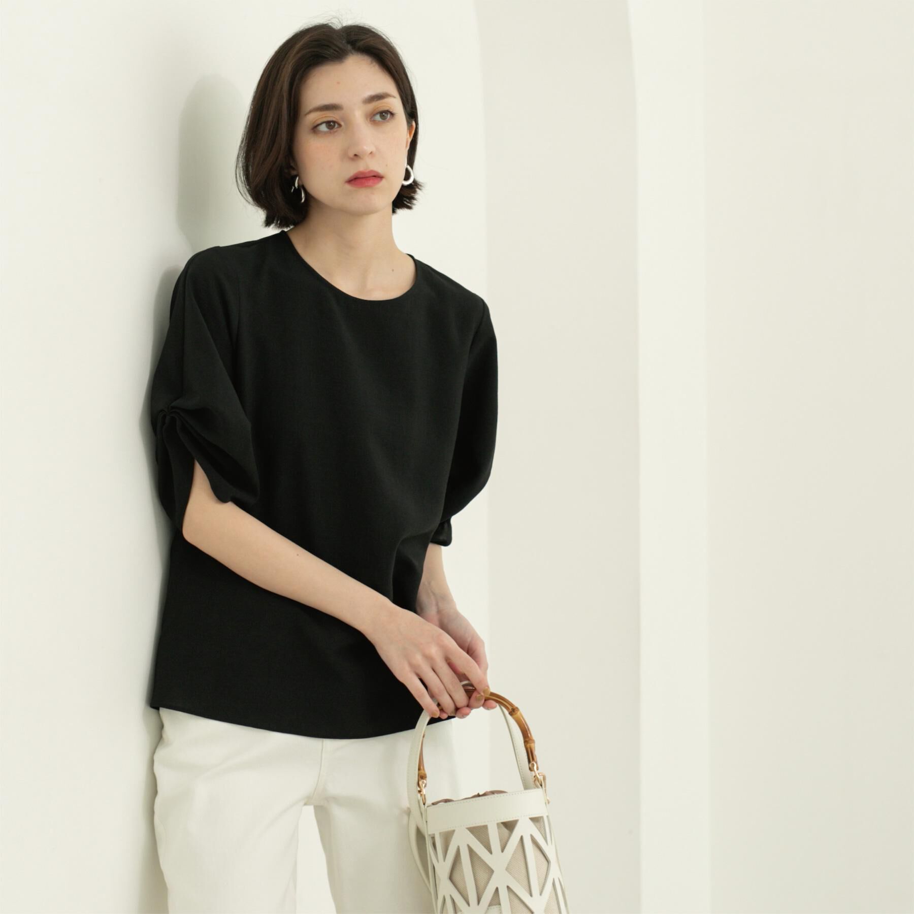 OPAQUE.CLIP「リネンライクタックスリーブブラウス【洗濯機洗い可/吸水速乾/接触冷感】」|シャツ・ブラウス|