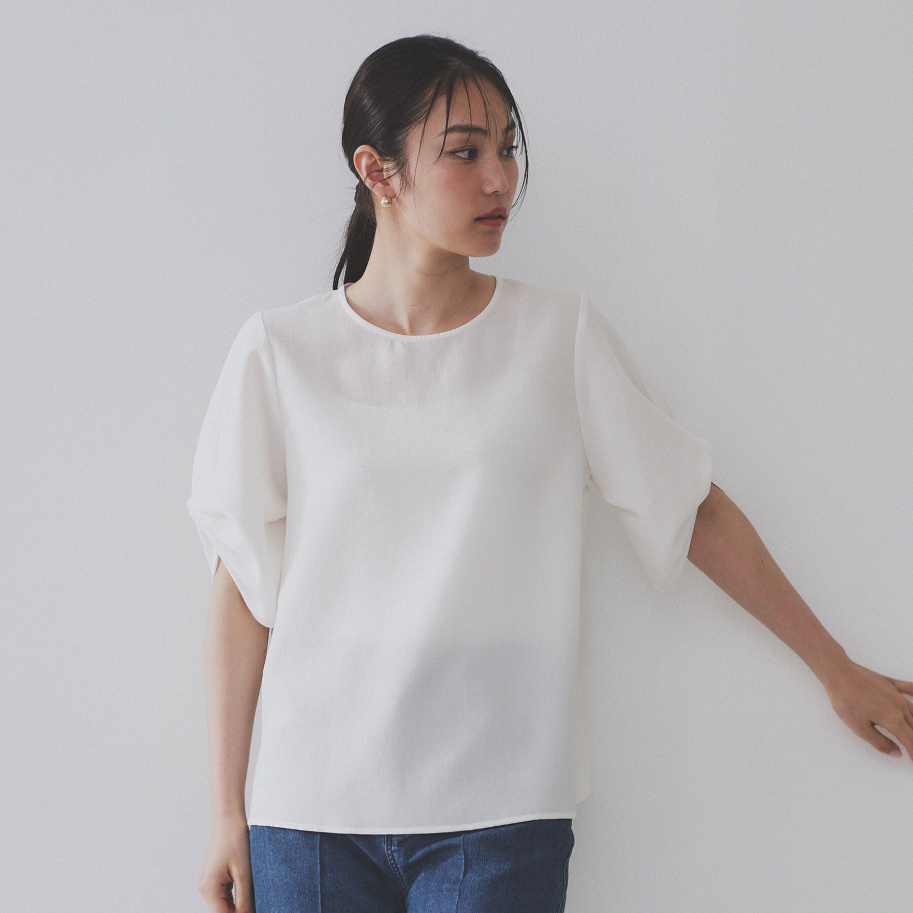 OPAQUE.CLIP「リネンライクタックスリーブブラウス【洗濯機洗い可/吸水速乾/接触冷感】」|シャツ・ブラウス|