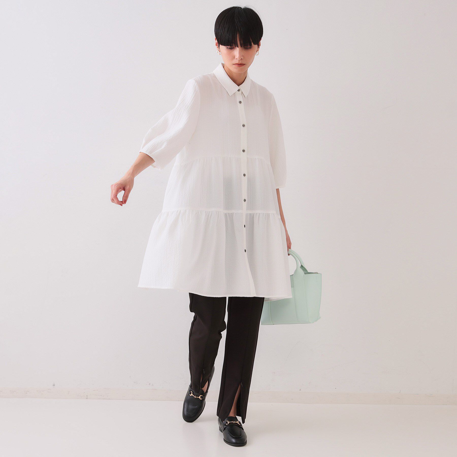 OPAQUE.CLIP「ふくれジャカードティアードチュニックブラウス【洗濯機洗い可】」|シャツ・ブラウス|