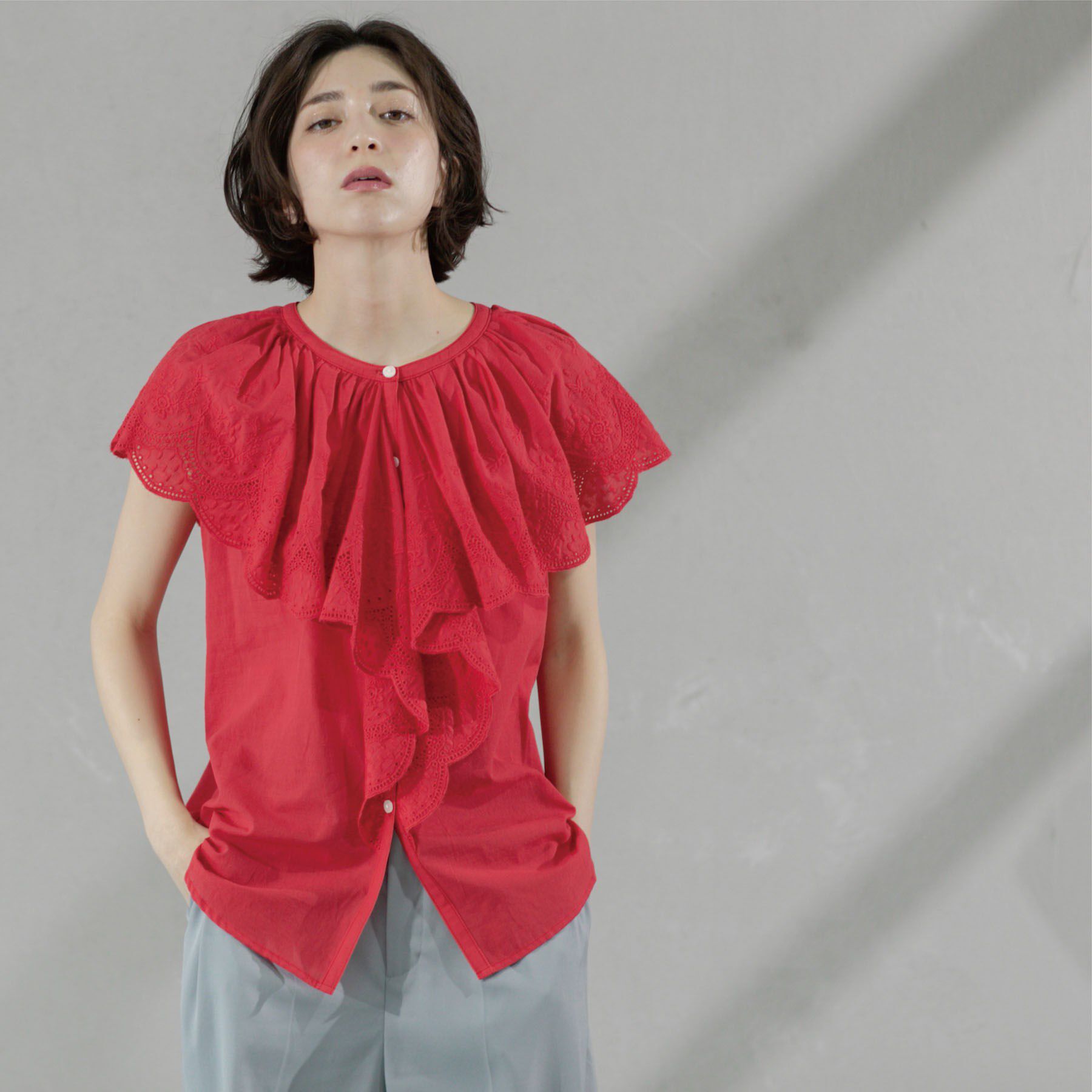 OPAQUE.CLIP「刺繍レースカラーブラウス」|シャツ・ブラウス|