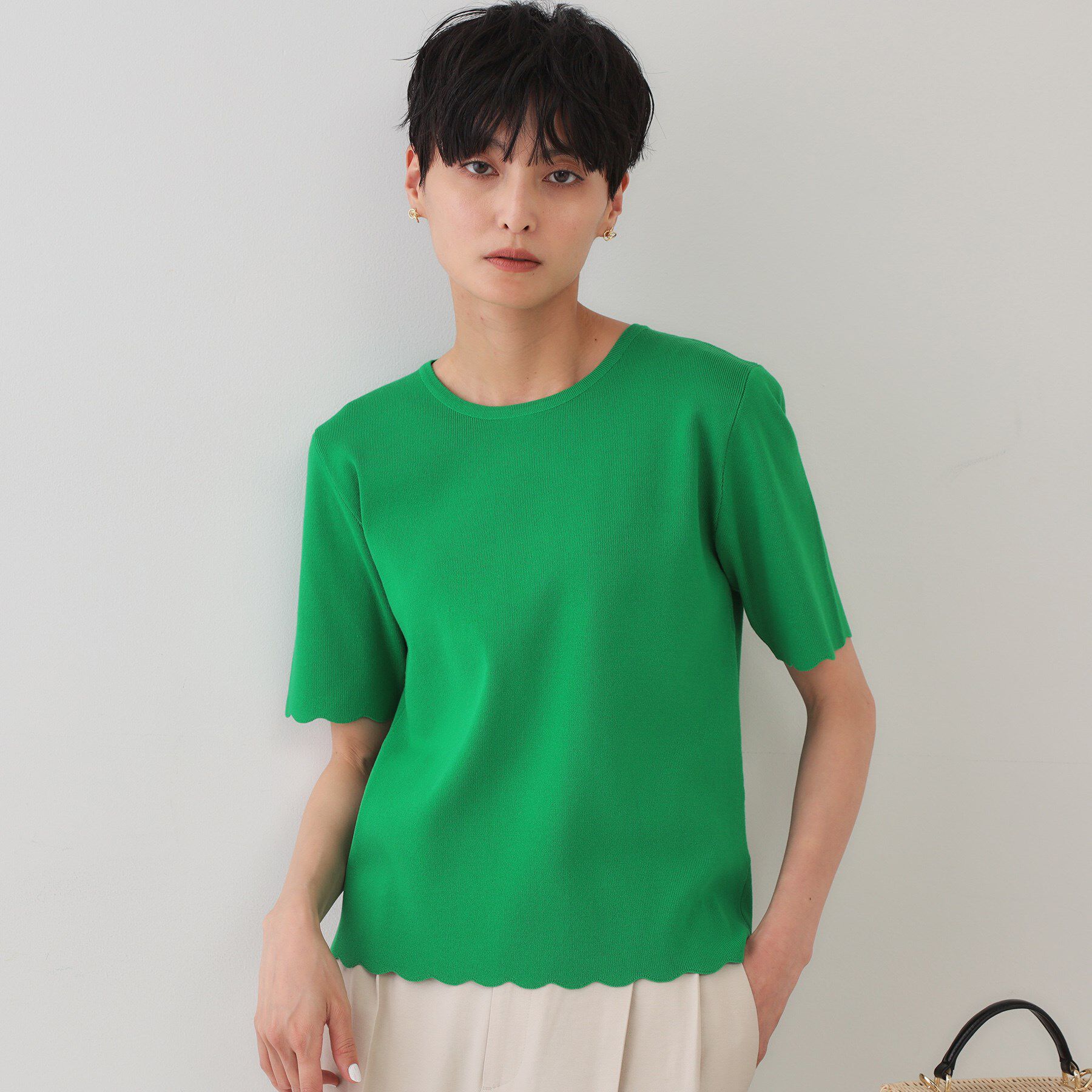 OPAQUE.CLIP「裾スカラップニット【洗濯機洗い可】」|ニット・セーター|グリーン(022)