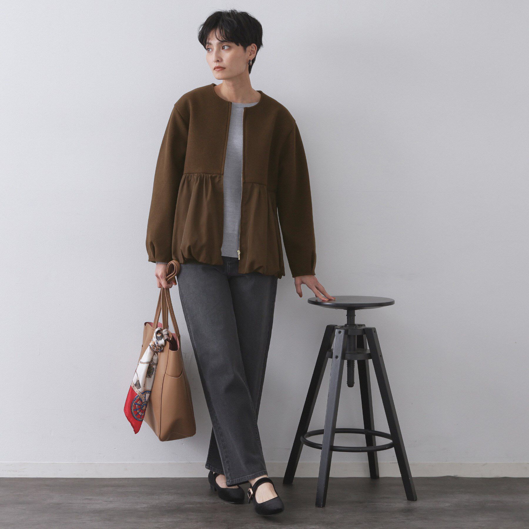 OPAQUE.CLIP「ウールライクペプラムドッキングアウター【洗濯機洗い可】」|ノーカラーコート|