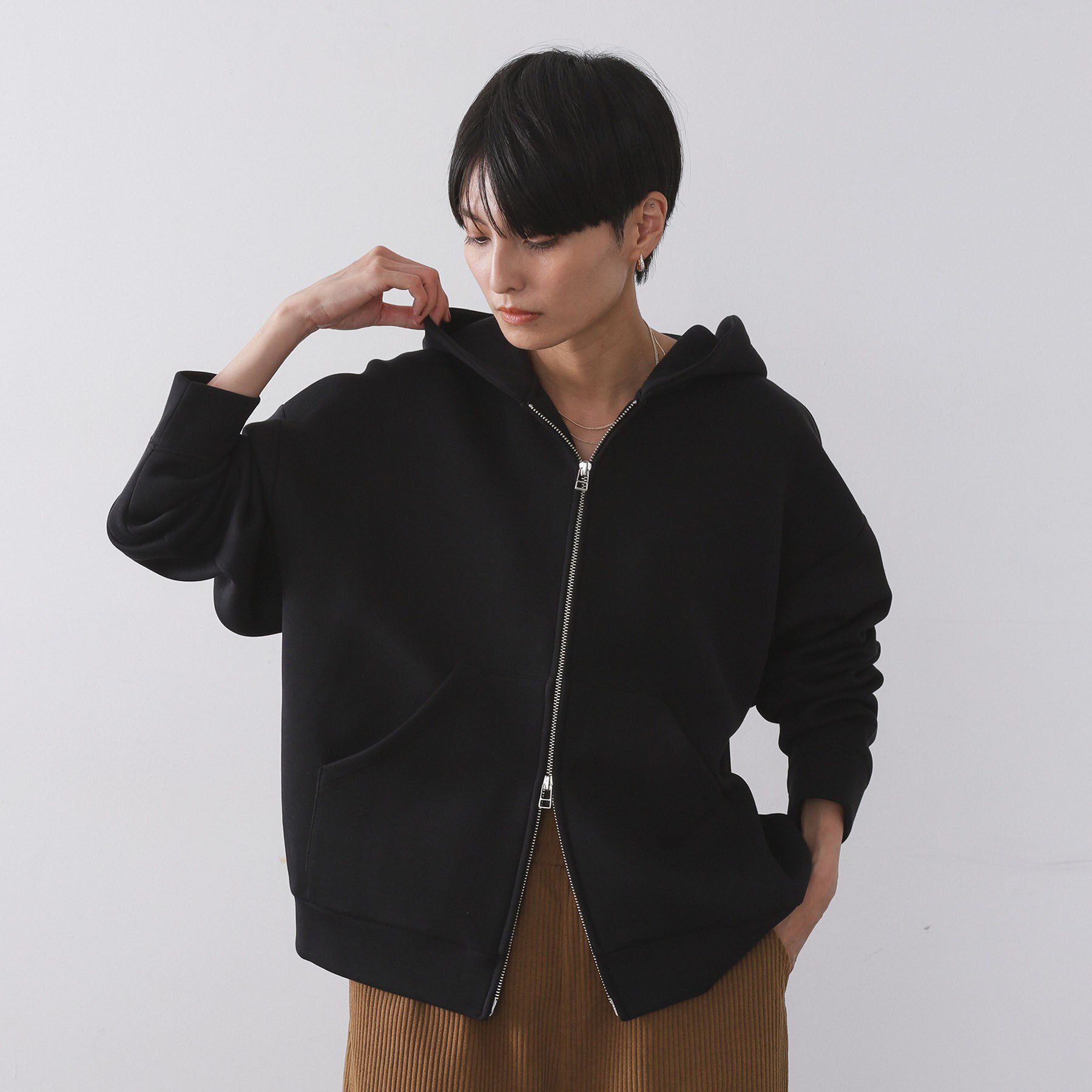 OPAQUE.CLIP「ダブルジップフーディ/セットアップ対応【洗濯機OK】」|カーディガン|ブラック(019)