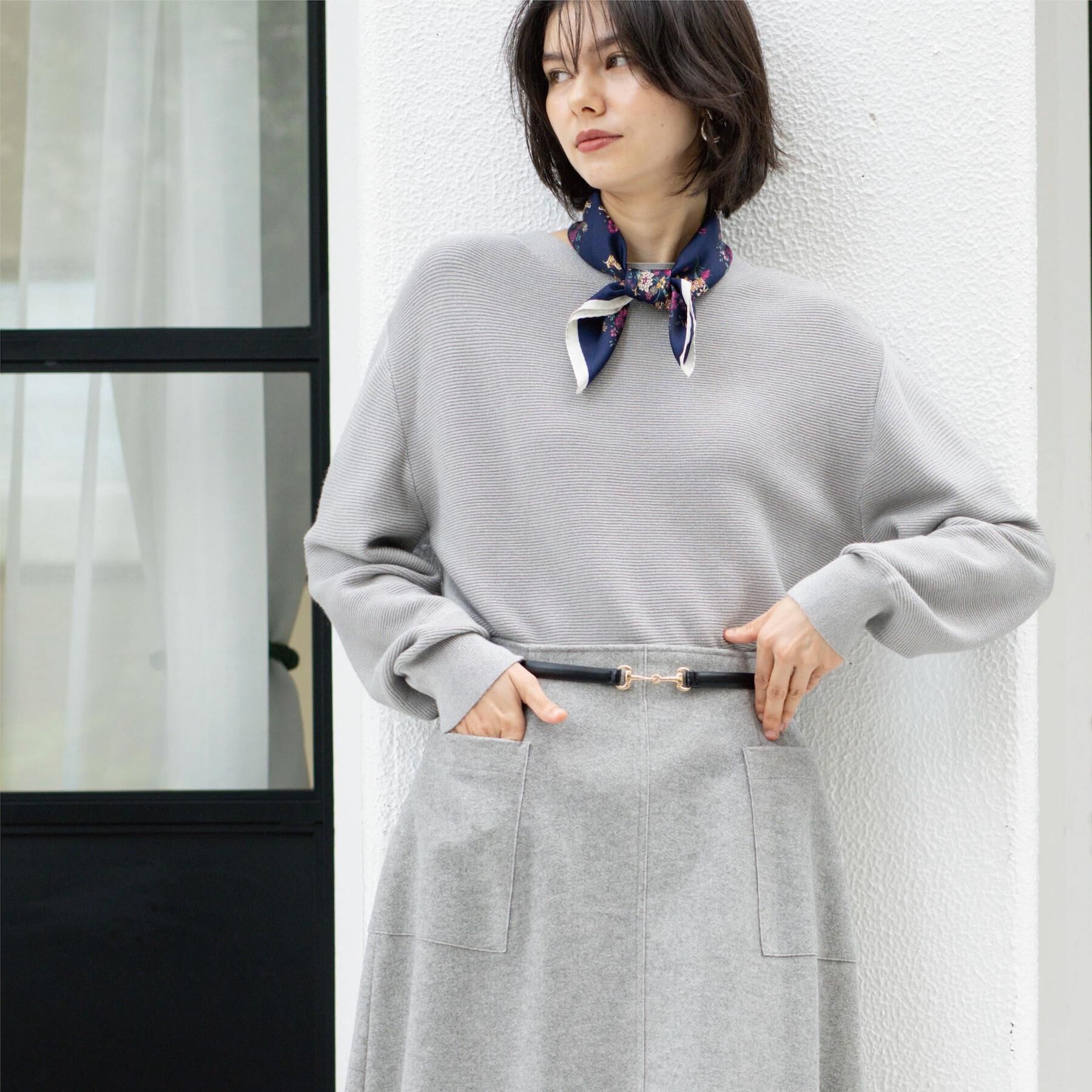 OPAQUE.CLIP「ラメガーターボートネックニット【洗濯機OK】」|ニット・セーター|グレー(612)