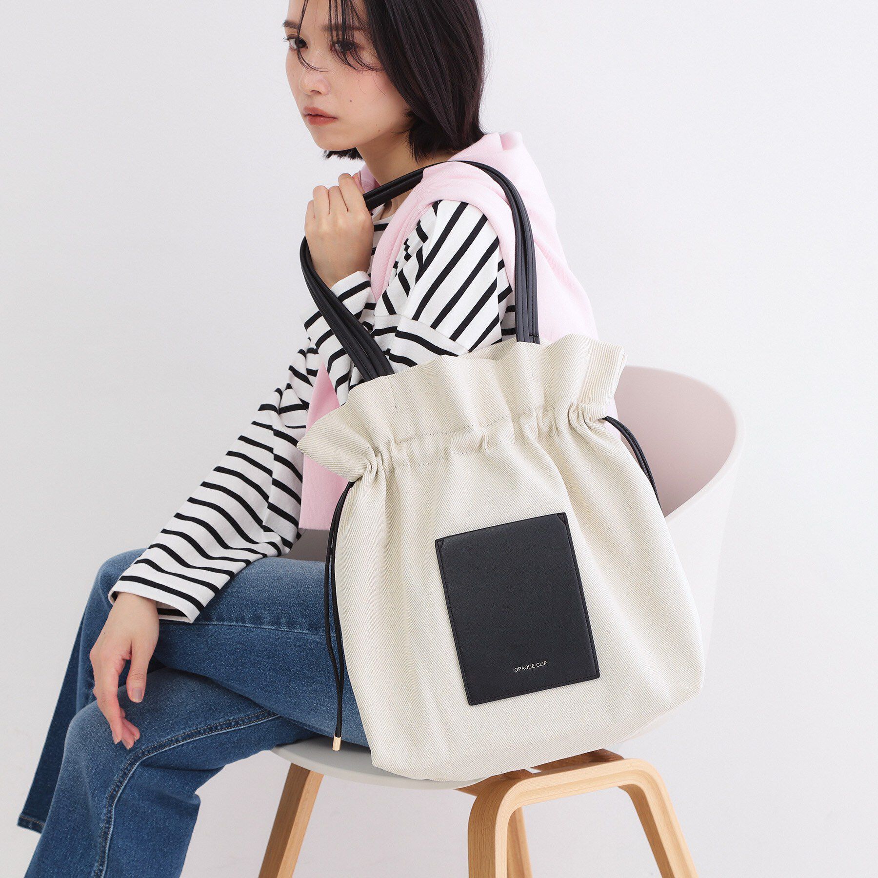 OPAQUE.CLIP「素材アソートドロストデザイン巾着トートバッグ【A4サイズ対応】」|トートバッグ|