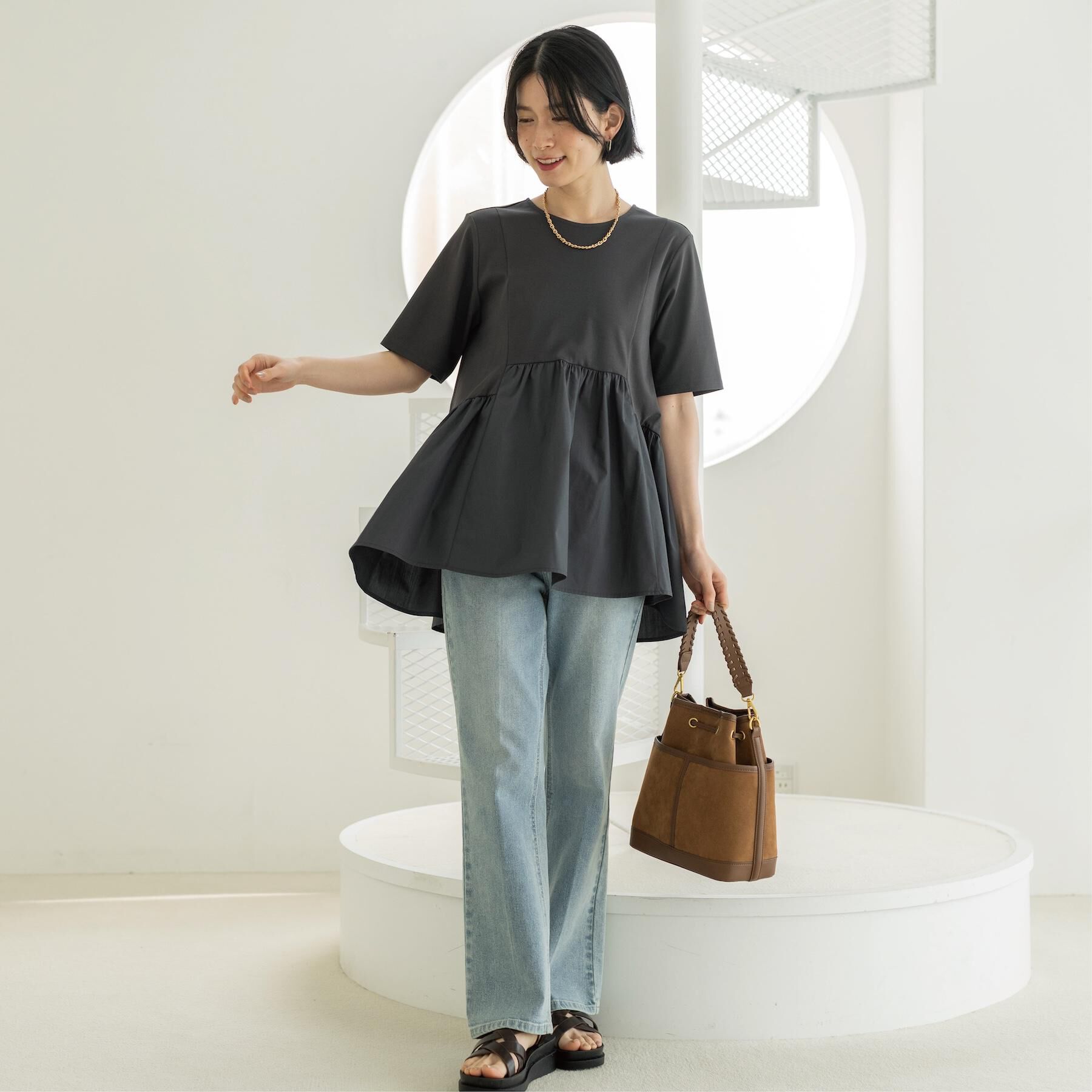 OPAQUE.CLIP「ペプラムドッキングカットソー【洗濯機OK】」|Tシャツ・カットソー|