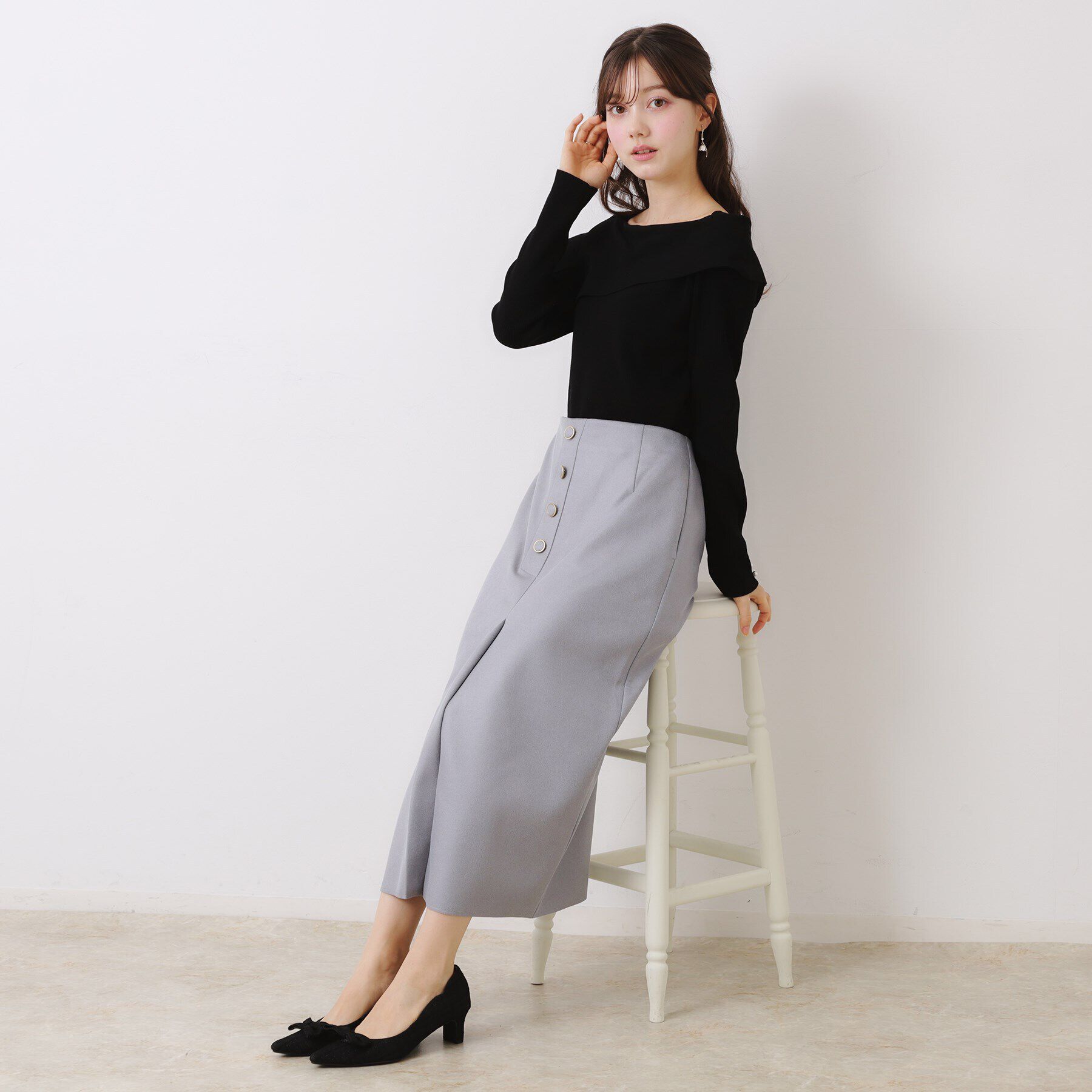 Couture broach「【華奢見え・フェミニン】変形カラーリブニット」|ニット・セーター|