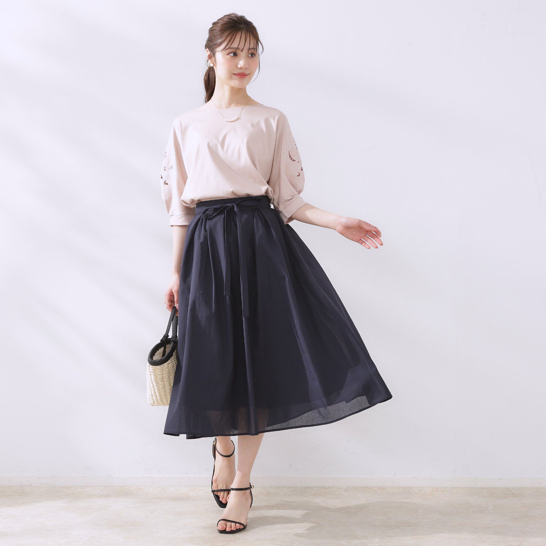 Couture broach「【きれいめ・通勤】細リボン付きパレットボイルスカート」|スカート|