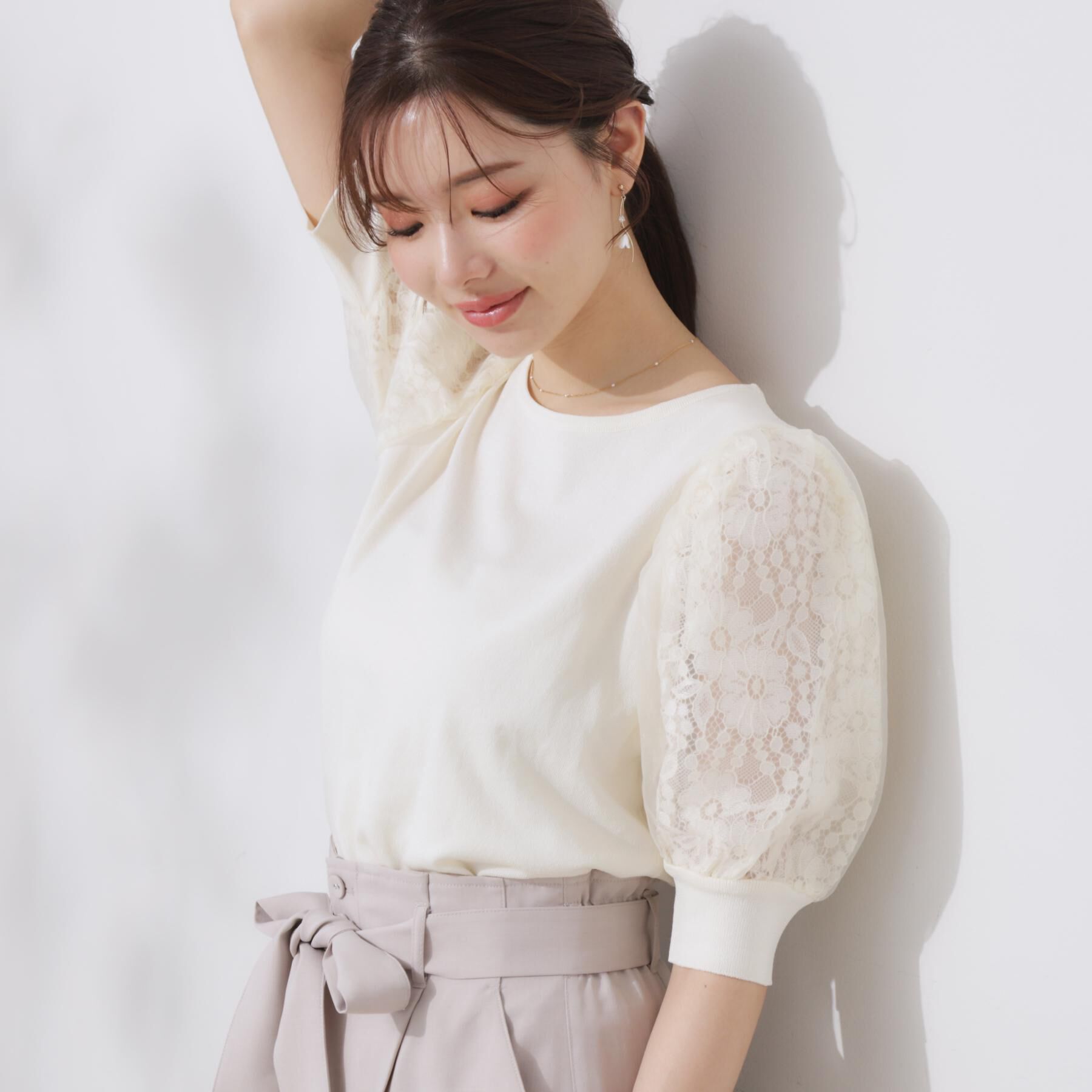 Couture broach「【洗える・UV機能・通勤】オーガンレース袖ニット」|ニット・セーター|