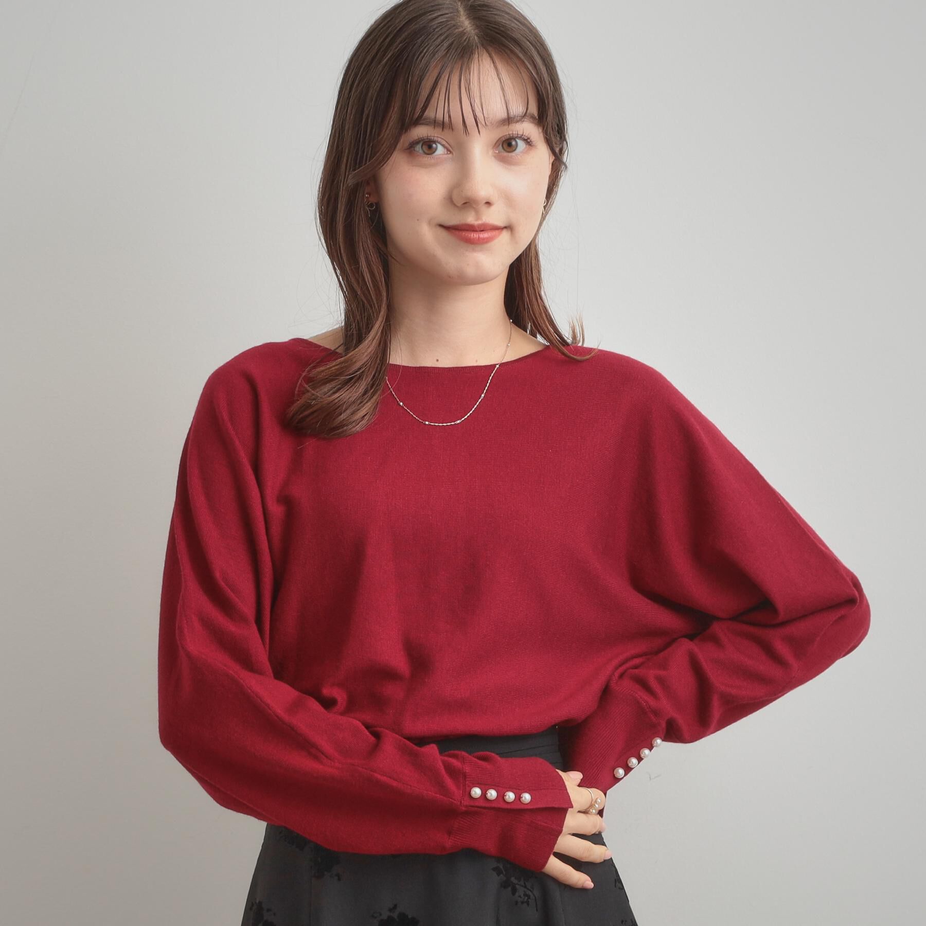 Couture broach「【大人上品・通勤・前後2WAY】バックパール調ドルマンニット」|ニット・セーター|