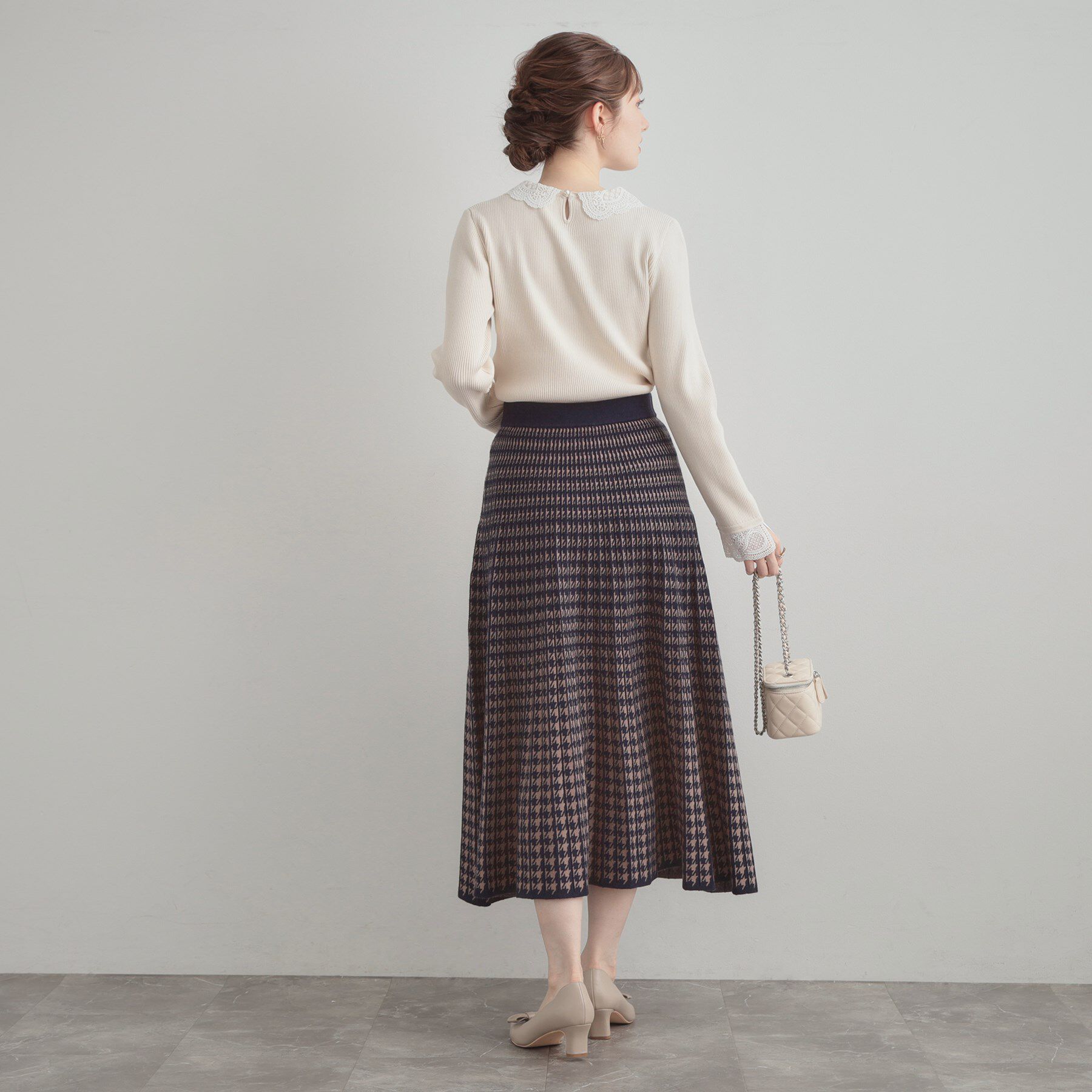 Couture broach「【クラシカル・大人上品】千鳥ジャカードニットプリーツスカート」|スカート|