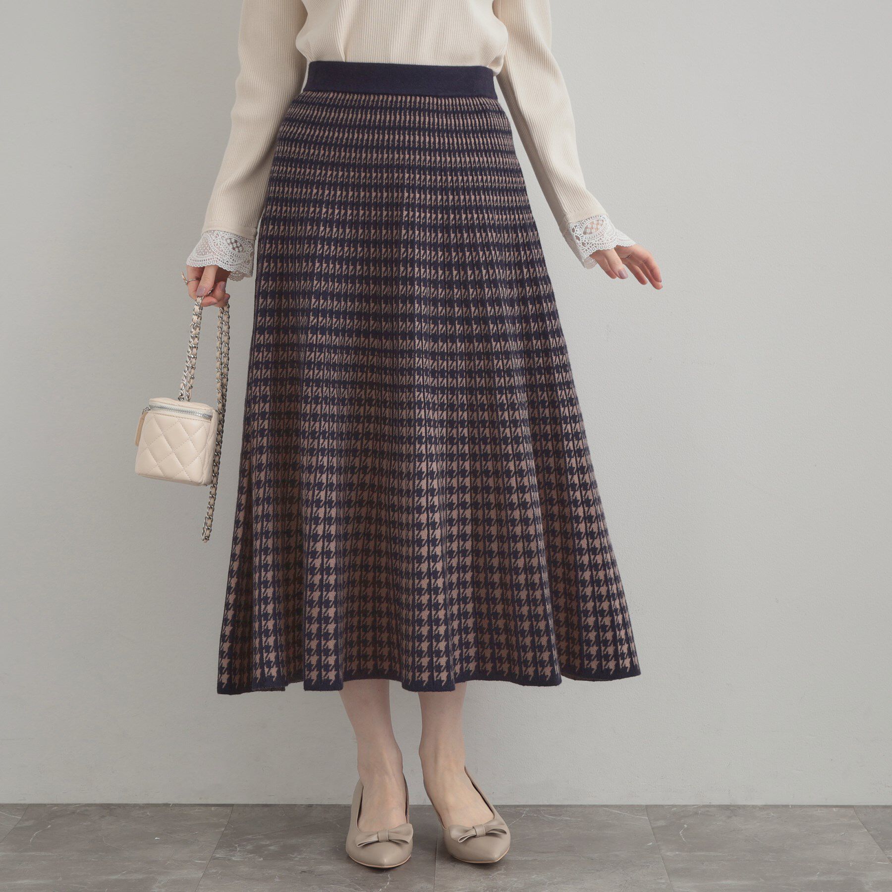 Couture broach「【クラシカル・大人上品】千鳥ジャカードニットプリーツスカート」|スカート|