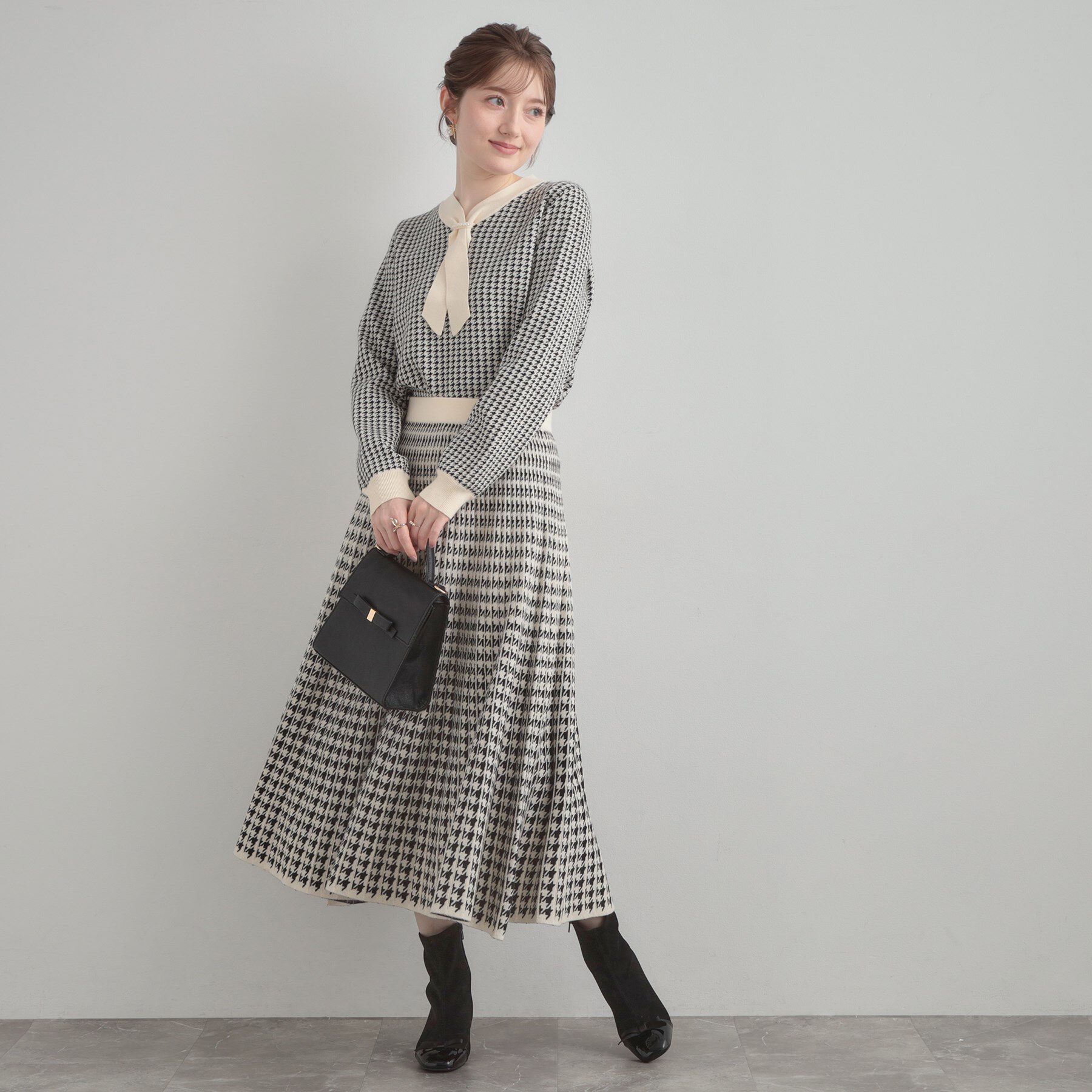 Couture broach「【クラシカル・大人上品】千鳥ジャカードニットプリーツスカート」|スカート|