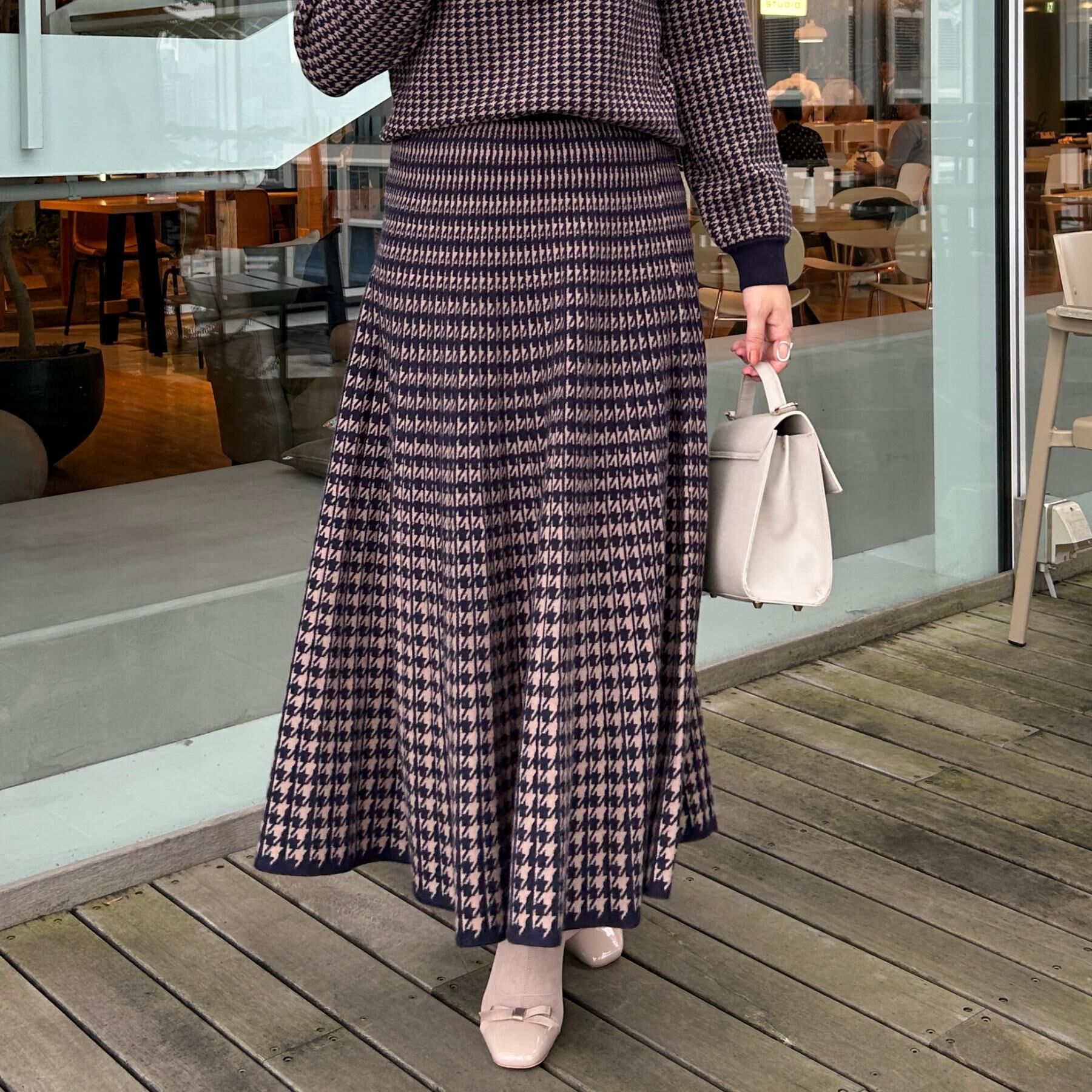 Couture broach「【クラシカル・大人上品】千鳥ジャカードニットプリーツスカート」|スカート|