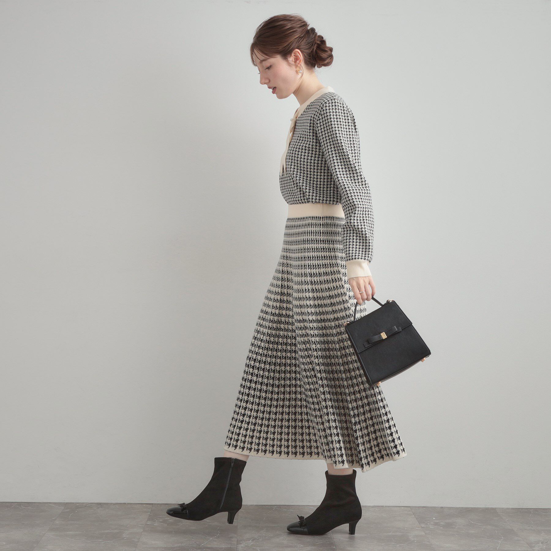 Couture broach「【クラシカル・大人上品】千鳥ジャカードニットプリーツスカート」|スカート|