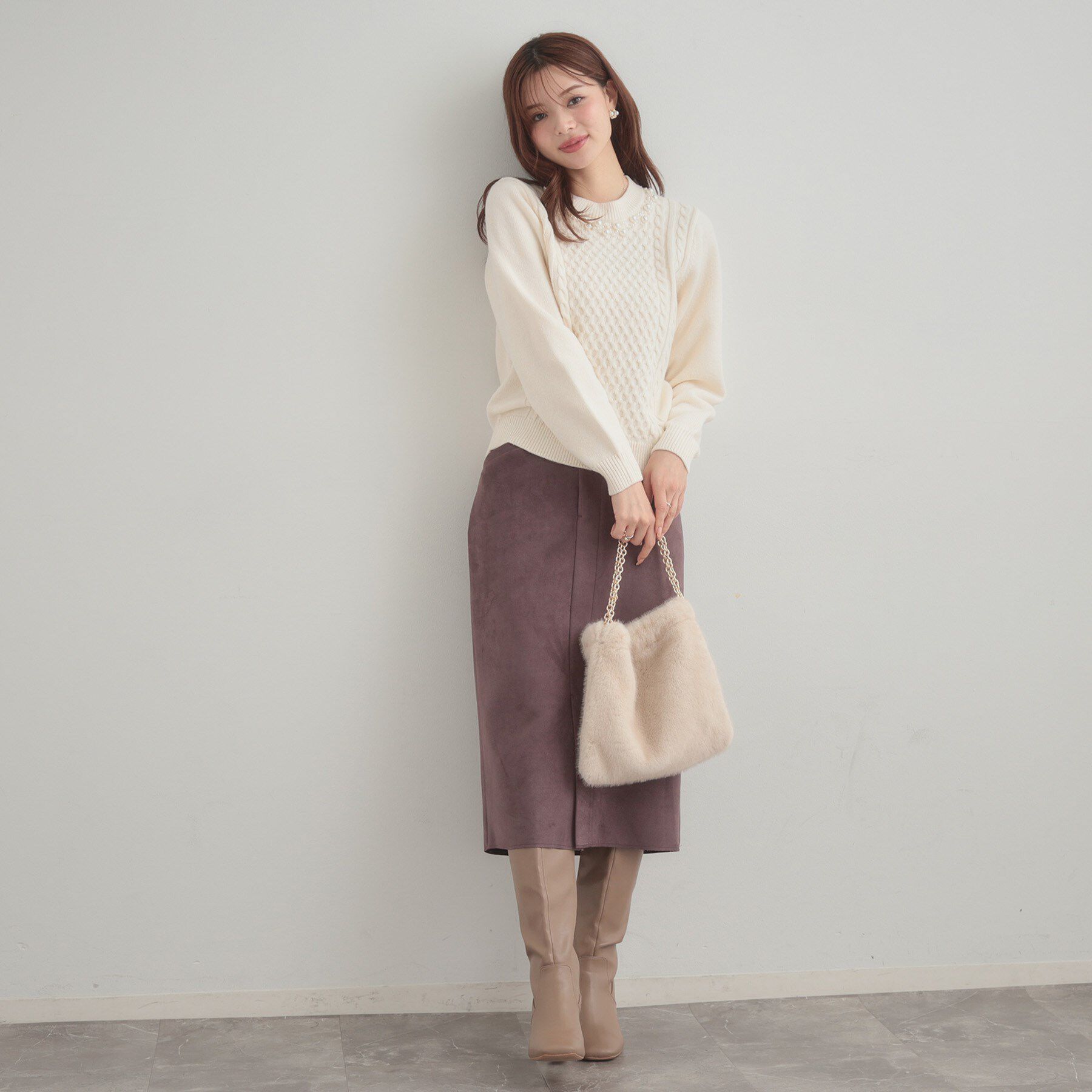 Couture broach「【きれいめ】パール調デザイン アラン柄ニット」|ニット・セーター|