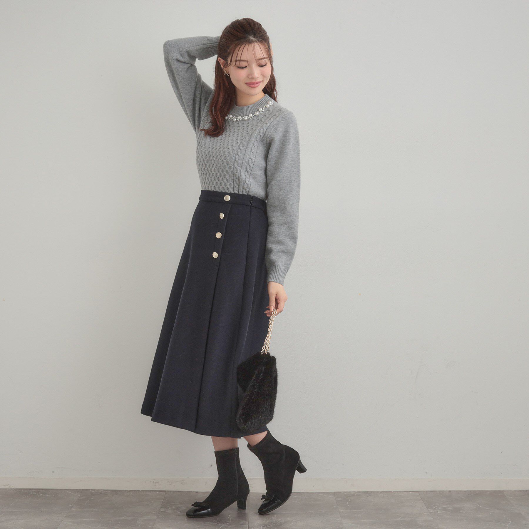 Couture broach「【きれいめ】パール調デザイン アラン柄ニット」|ニット・セーター|