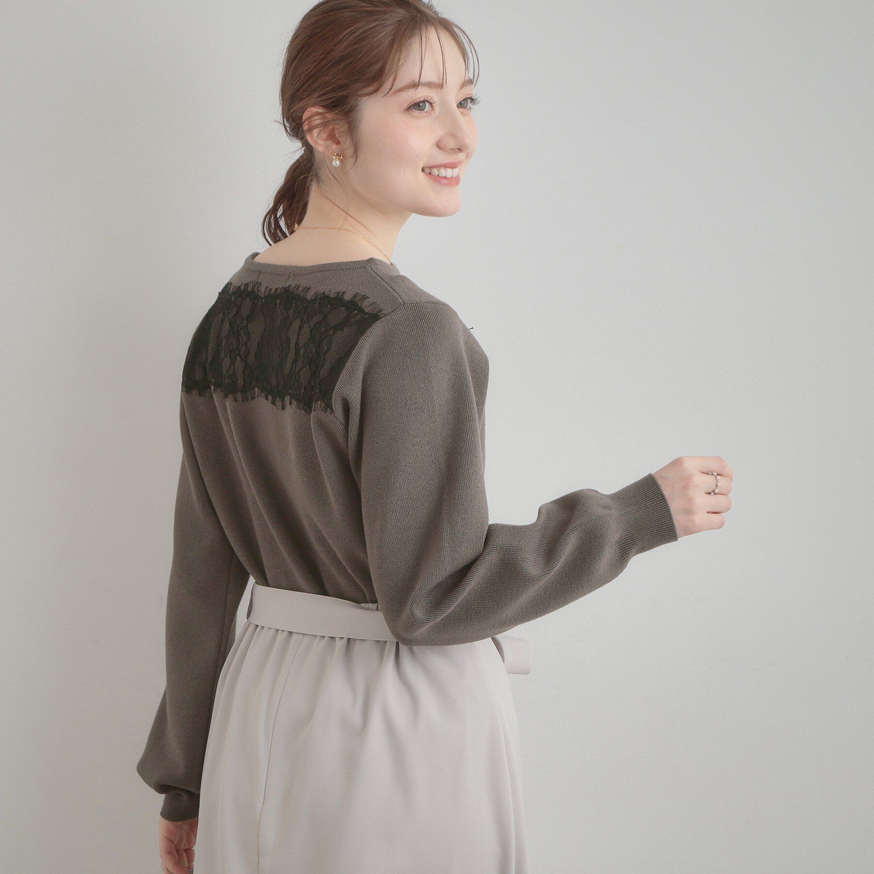 Couture broach「【洗える・通勤】レース ドッキング ニット」|ニット・セーター|