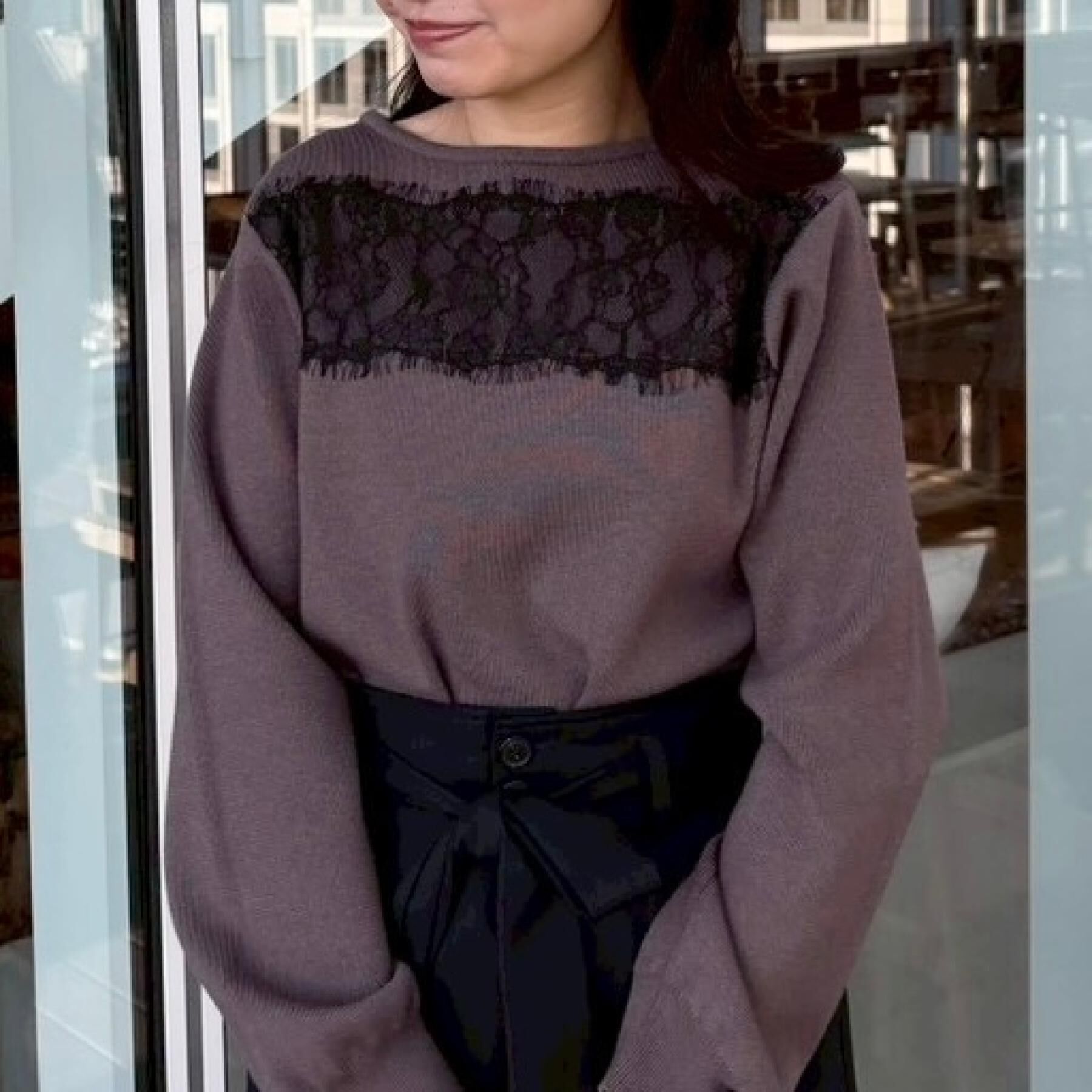 Couture broach「【洗える・通勤】レース ドッキング ニット」|ニット・セーター|