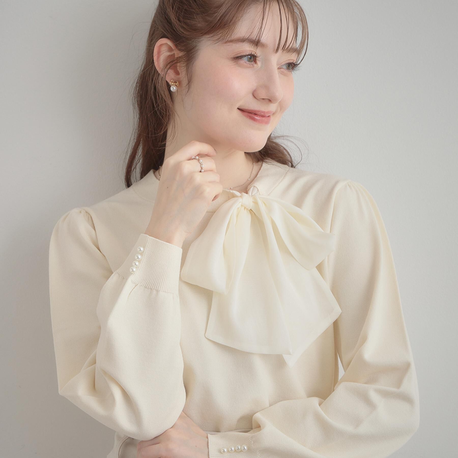 Couture broach「【洗える・着映え】オーガンジーリボンタイ ニット」|ニット・セーター|