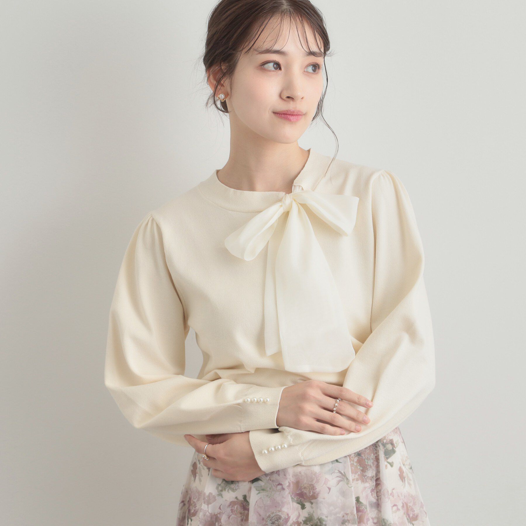 Couture broach「【洗える・着映え】オーガンジーリボンタイ ニット」|ニット・セーター|