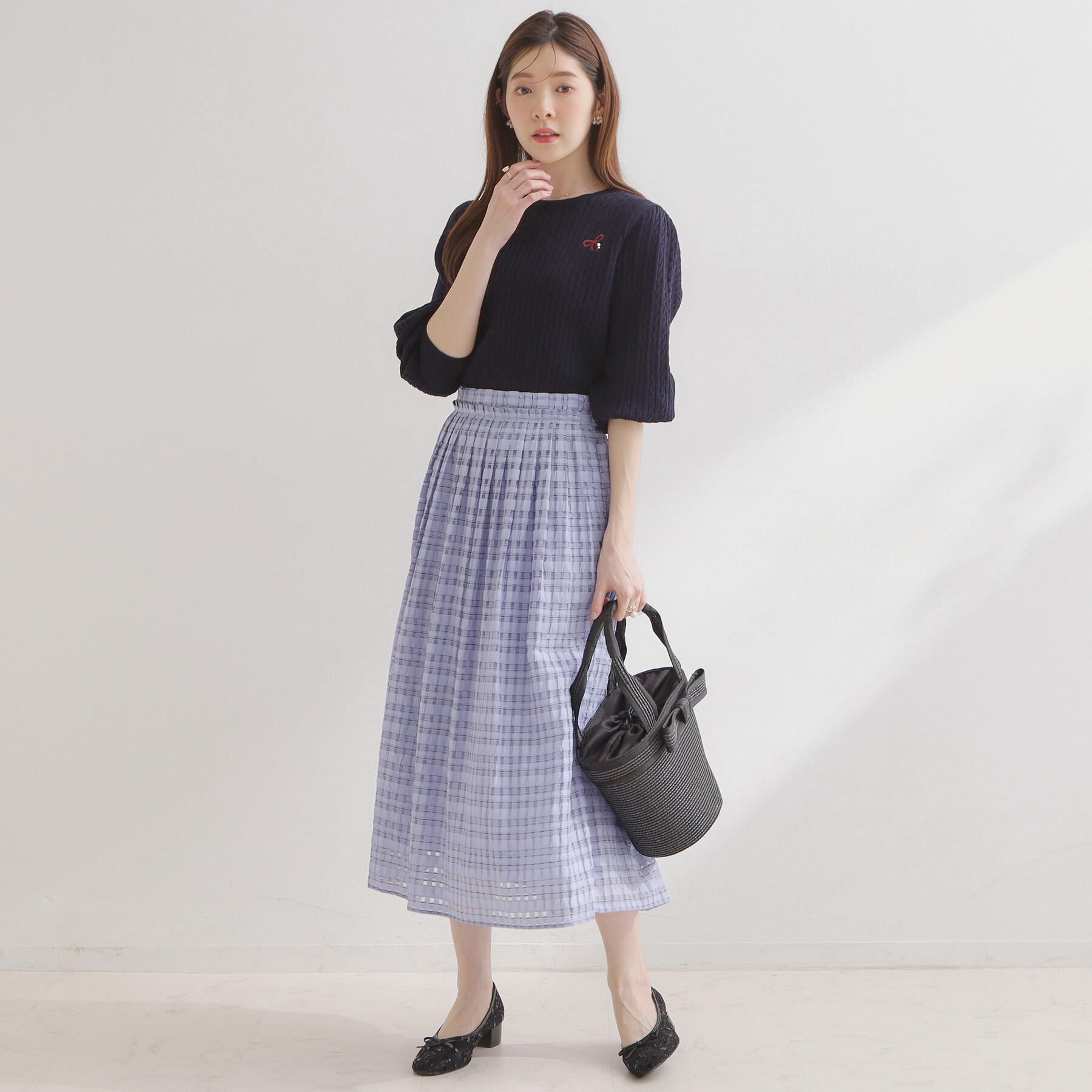 Couture broach「【洗える】リボンエンブロ細ケーブルニット」|ニット・セーター|