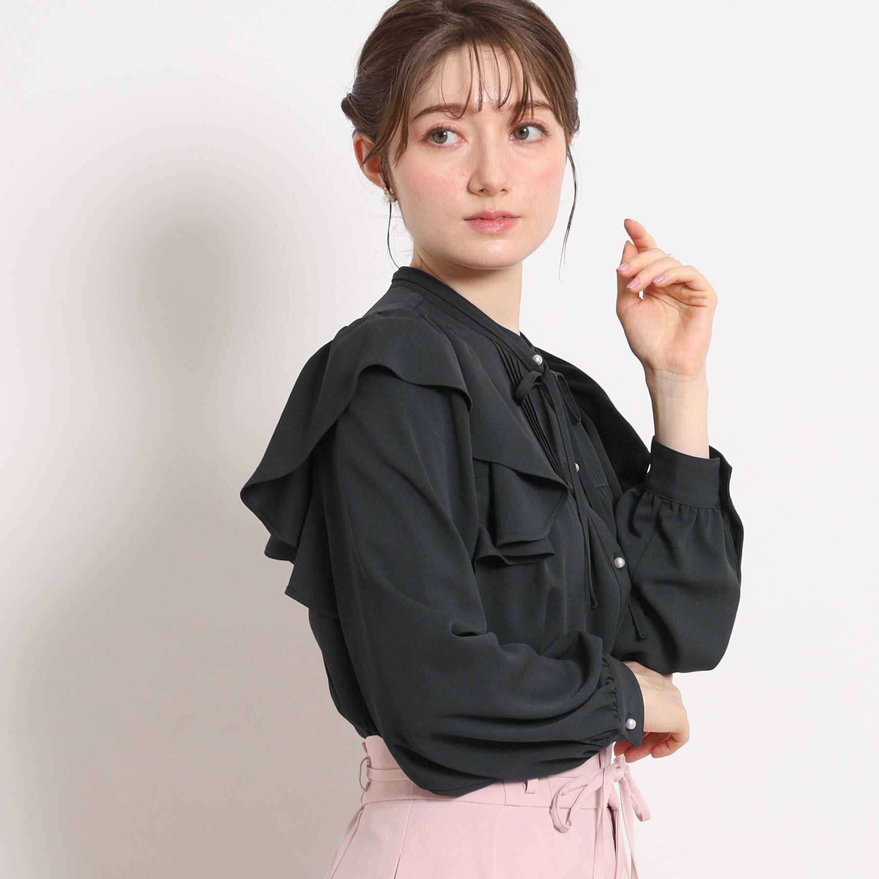 Couture broach「【洗える・リボン取り外し可】フリルジョーゼットブラウス」|シャツ・ブラウス|