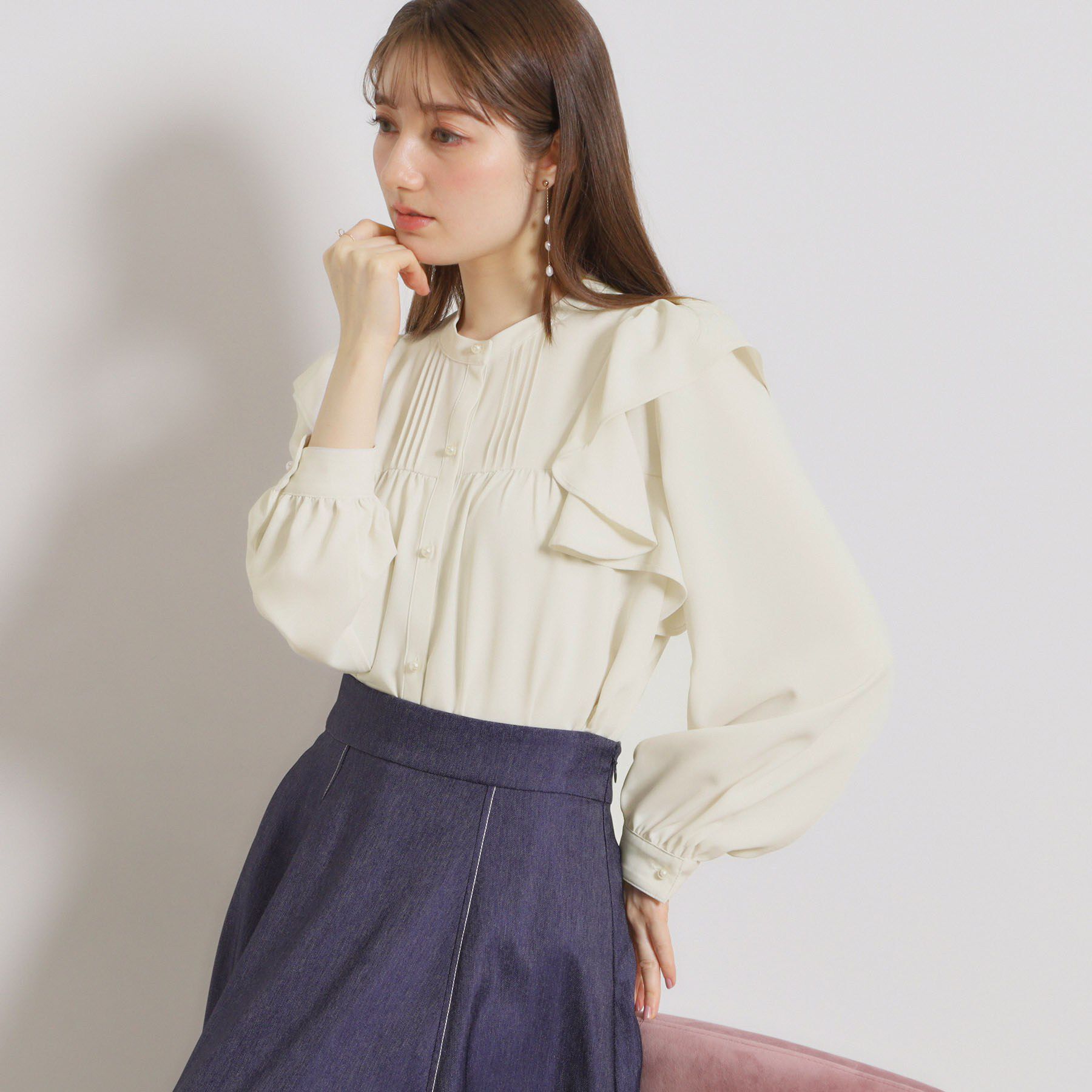 Couture broach「【洗える・リボン取り外し可】フリルジョーゼットブラウス」|シャツ・ブラウス|