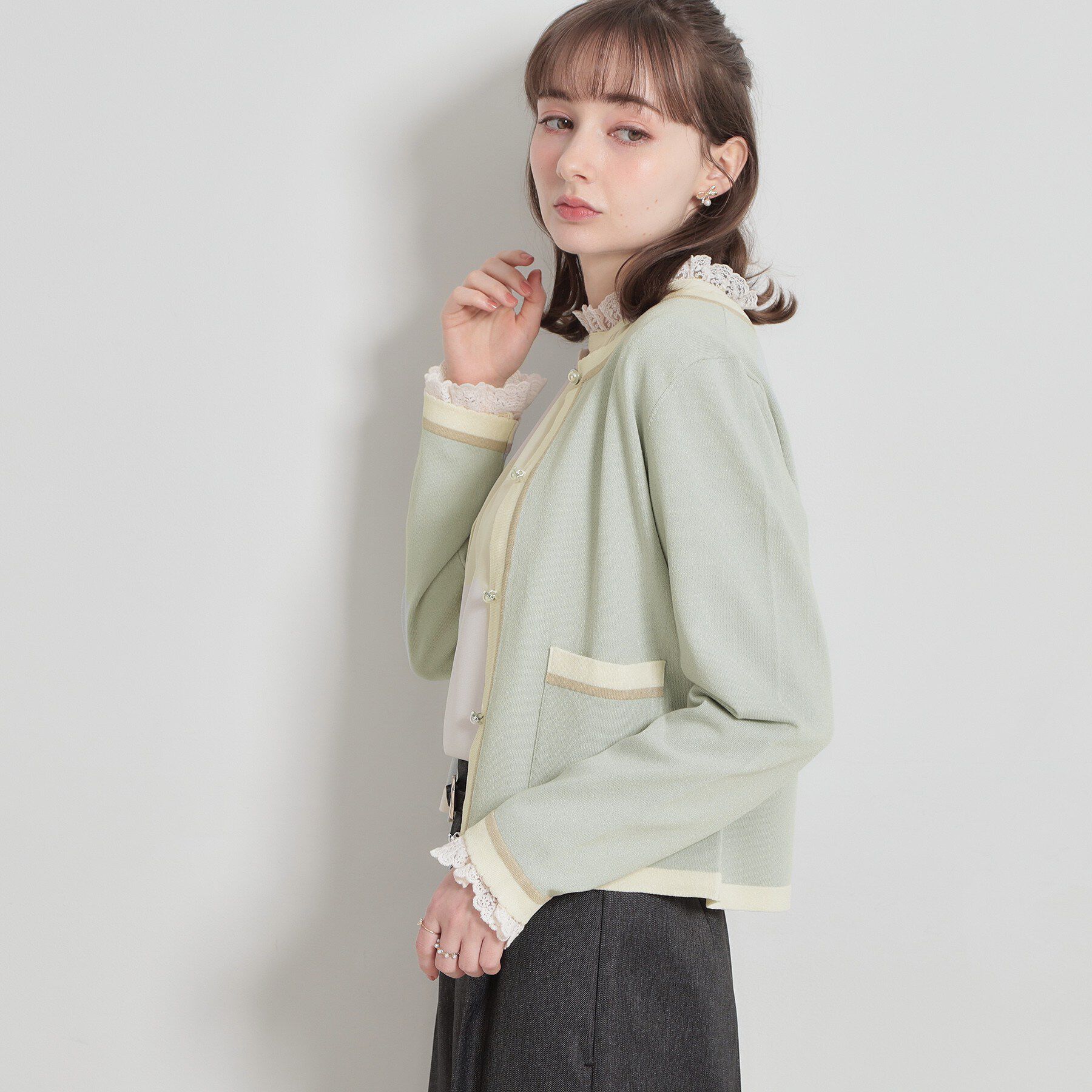 Couture broach「【洗える・着映え】SPRING配色カーディガン」|カーディガン|