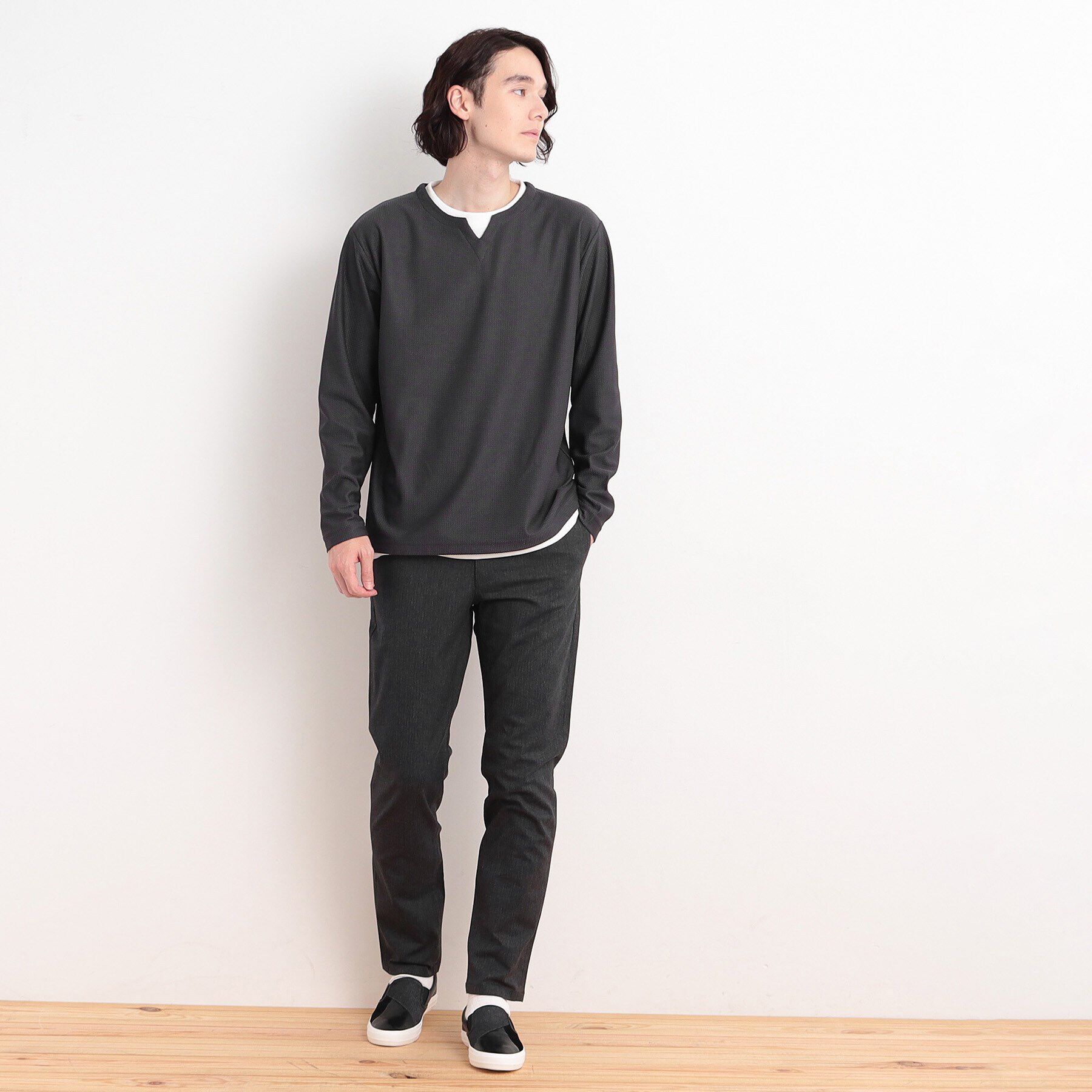 THE SHOP TK「バスケット編みキーネックTシャツ」|Tシャツ・カットソー|