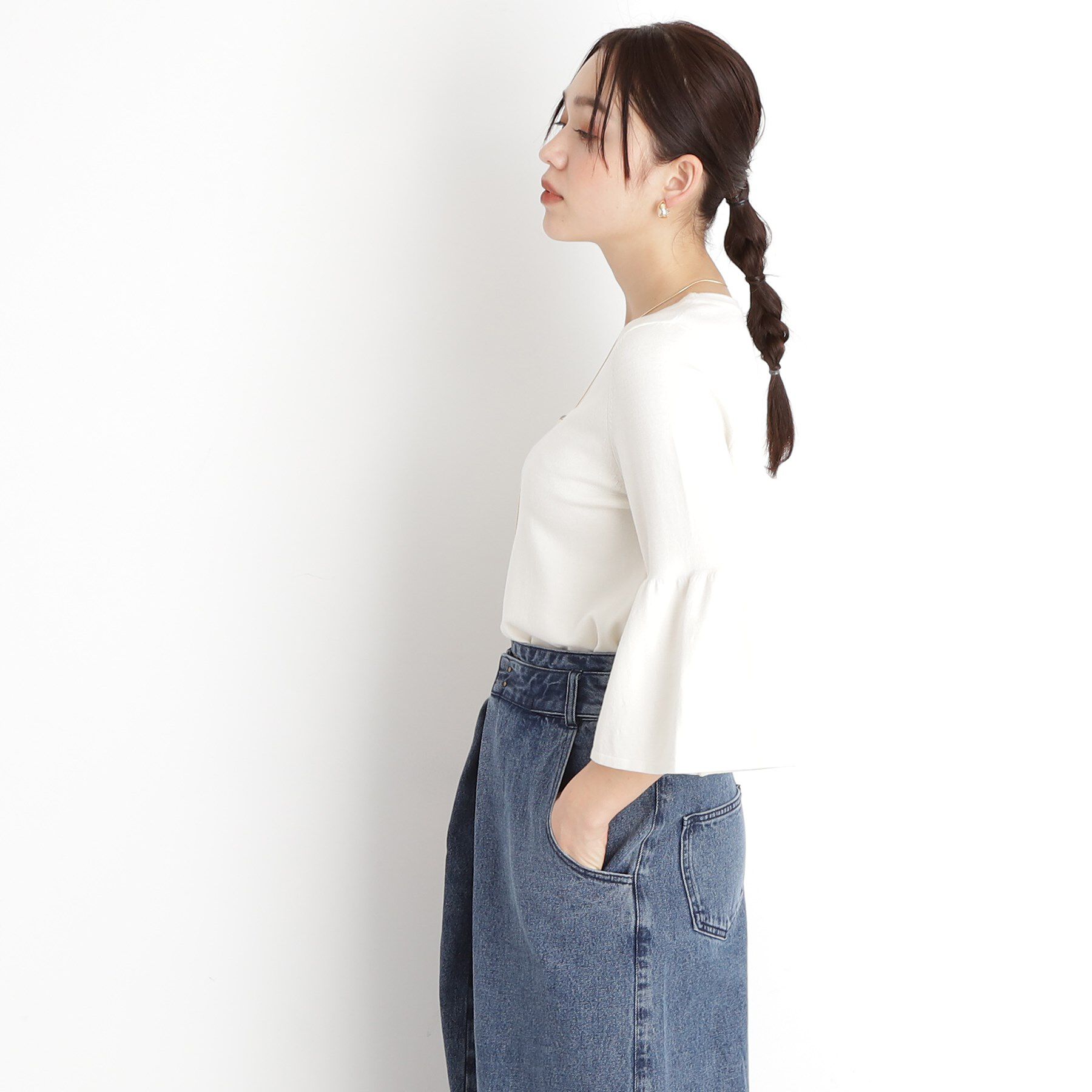 THE SHOP TK「【接触冷感/体型カバー】7分袖フレアニット/洗濯機OK/ＵＶケア」|ニット・セーター|